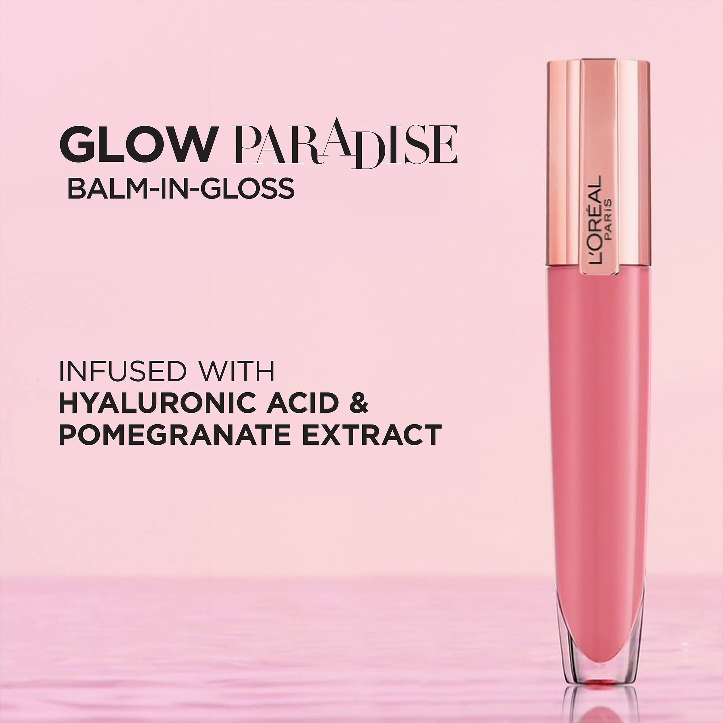 L'Oreal Paris Glow Paradise Hydrating Tinted Lip Balm-in-Gloss with Pomegranate Extract & Hyaluronic Acid, Ultra-Gentle, Non-Sticky Formula, Feathery Fleur, 0.23 Fl Oz