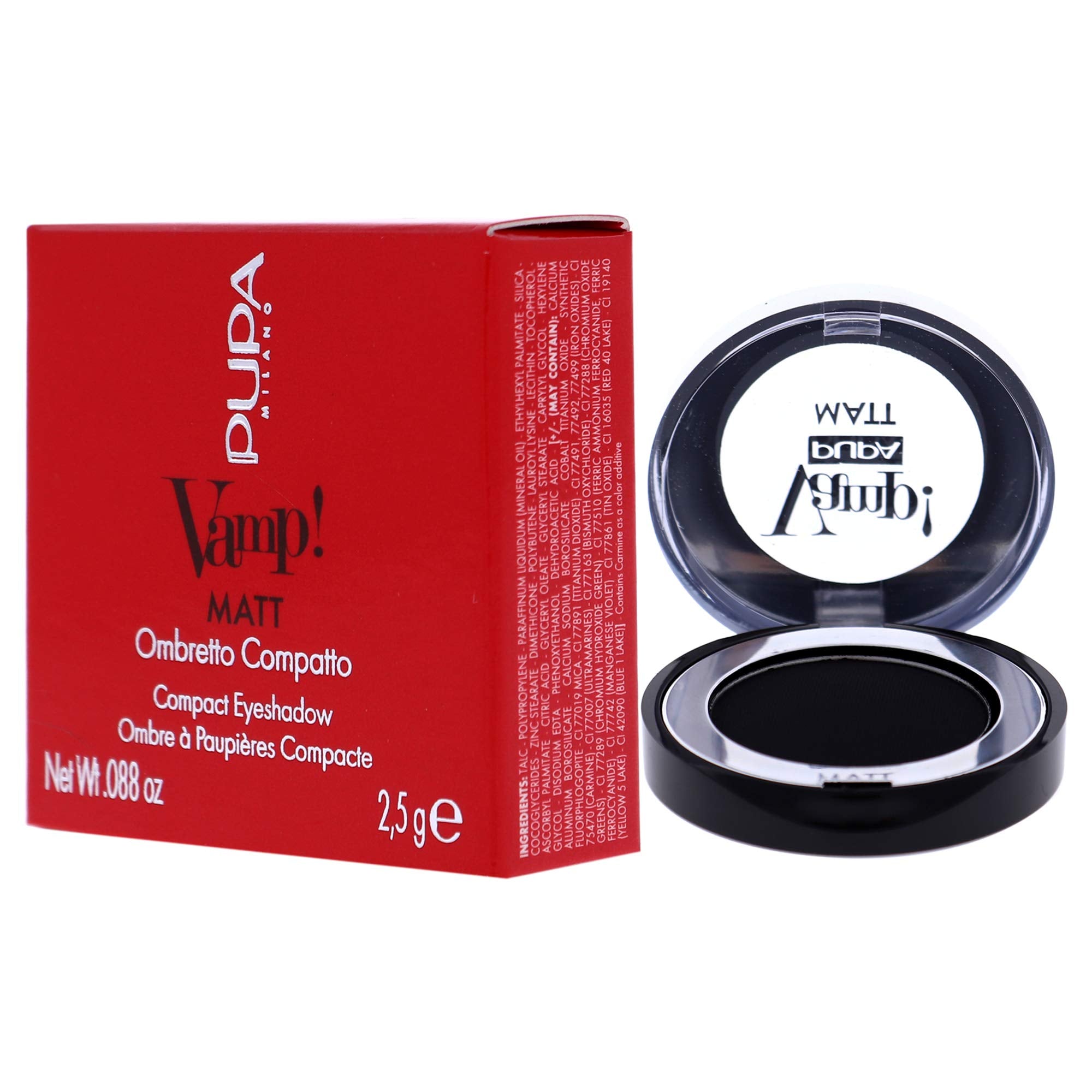 Pupa Milano Vamp! Matt Eyeshadow - Matt Effect Compact Eyeshadow - High Blendability - Intense Color - Soft Textured - Gives Eyes A Deep And Sophisticated Look - 060 Deep Black - 0.088 Oz