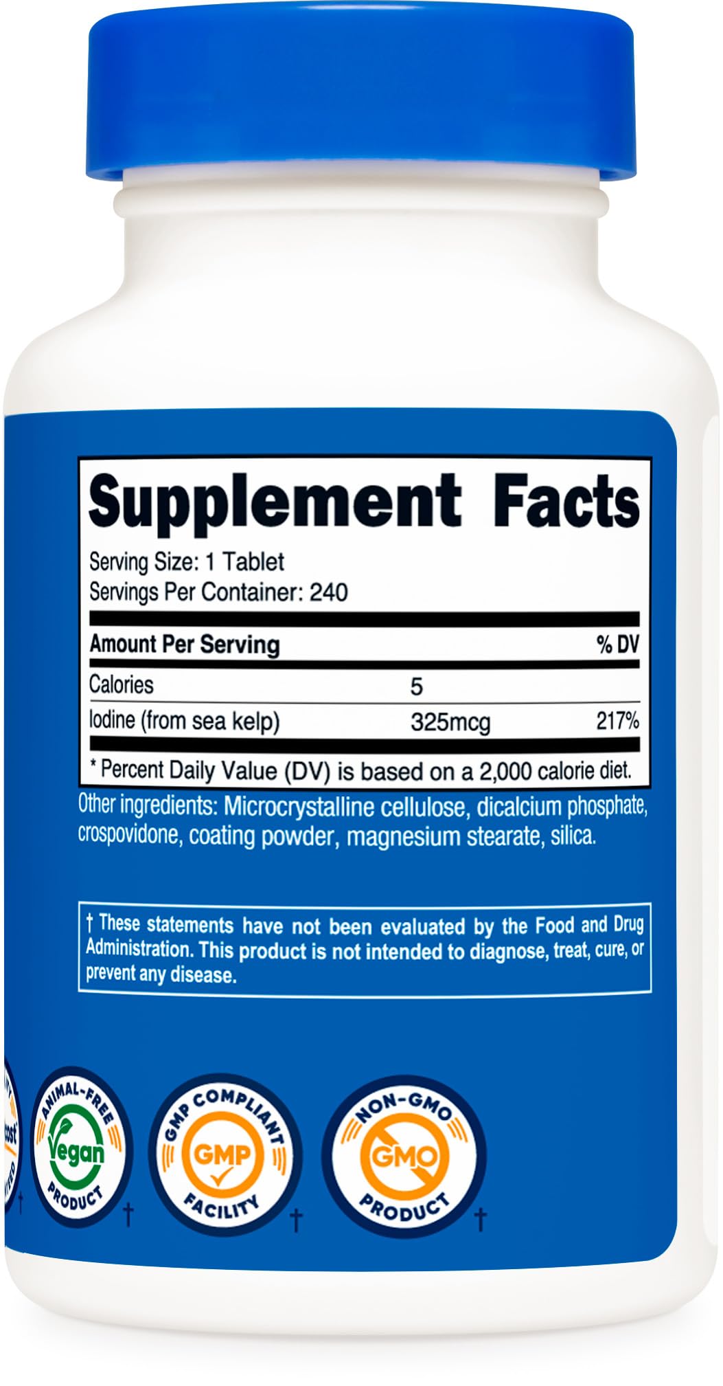 Nutricost Iodine (Natural Iodine from Sea Kelp) 325mcg, 240 Tablets - Non-GMO, Gluten Free