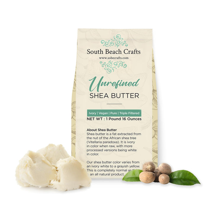 South Beach Crafts 100% Raw Unrefined Shea Butter African Grade A 1 Pound (16 oz) for Shea Creams, Soap Making, Skin, Hair and More