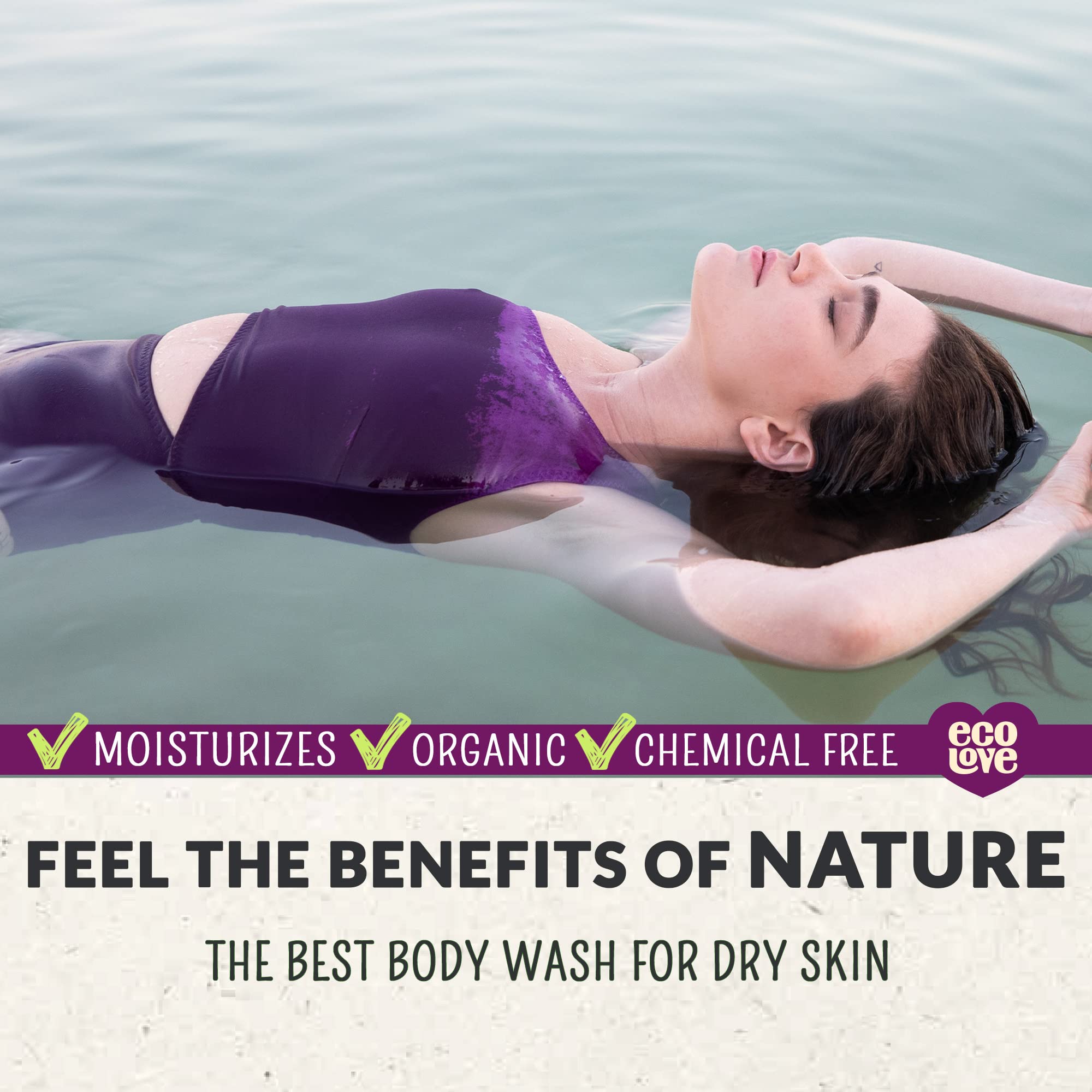 ecoLove Shower Gel for dry skin - Made with organic purple fruit extracts Blueberry, Grape & Lavender. 100% VEGAN (17.6 Oz)