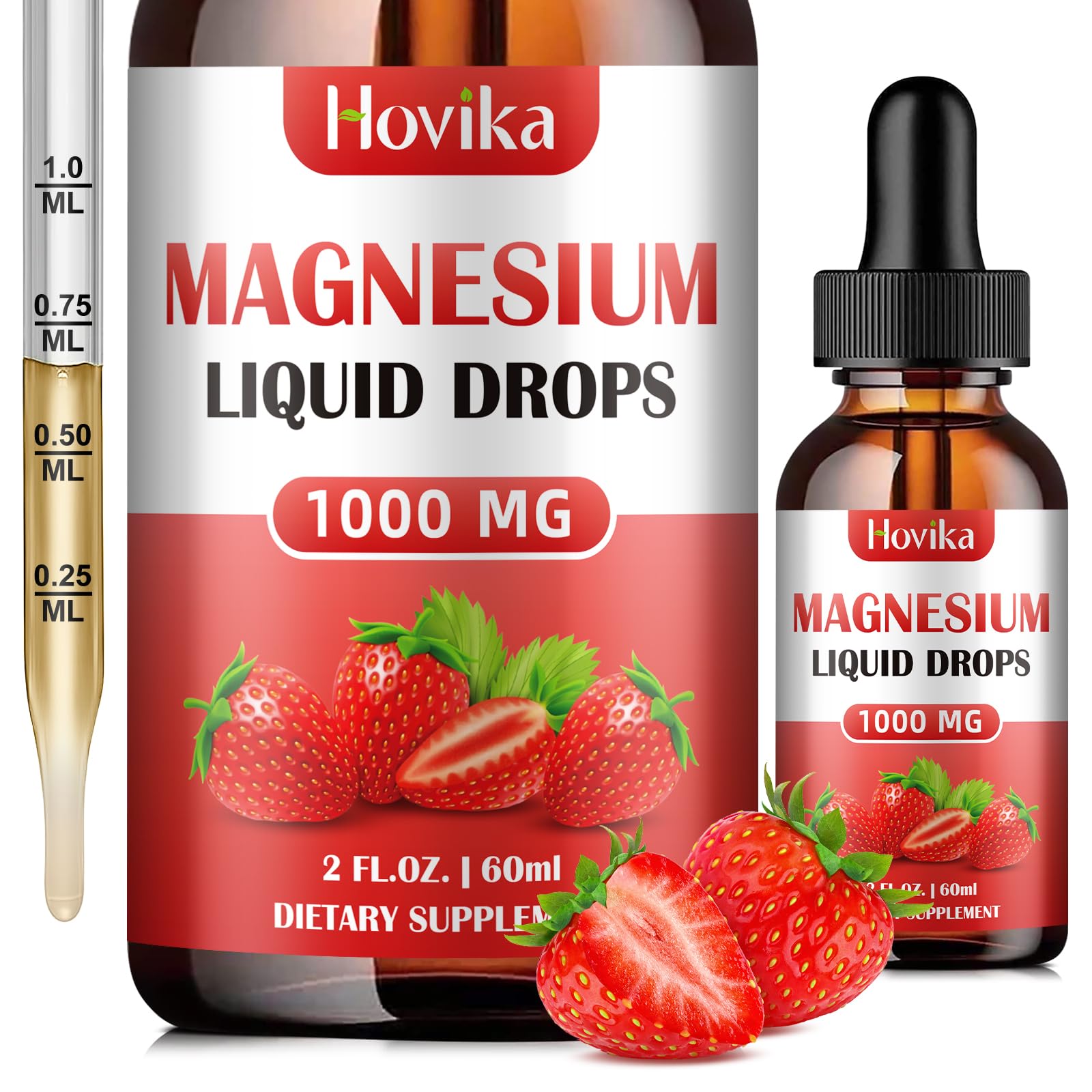 Magnesium Glycinate Liquid Drop with Citrate, Malate and Taurate, Calm Magnesium Supplement with Calcium, Potassium, Zinc, CoQ10, D3, B6, B12 for Relax Mood, Muscle, Energy- Strawberry Flavor, 2 Fl Oz