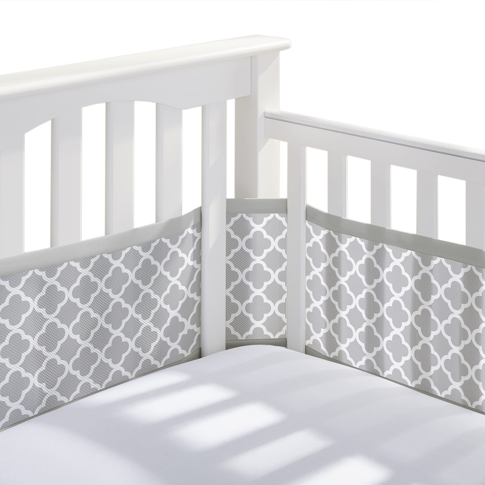 BreathableBaby Breathable Mesh Liner for Full-Size Cribs, Classic 3mm Mesh, Gray Clover (Size 4FS Covers 3 or 4 Sides)