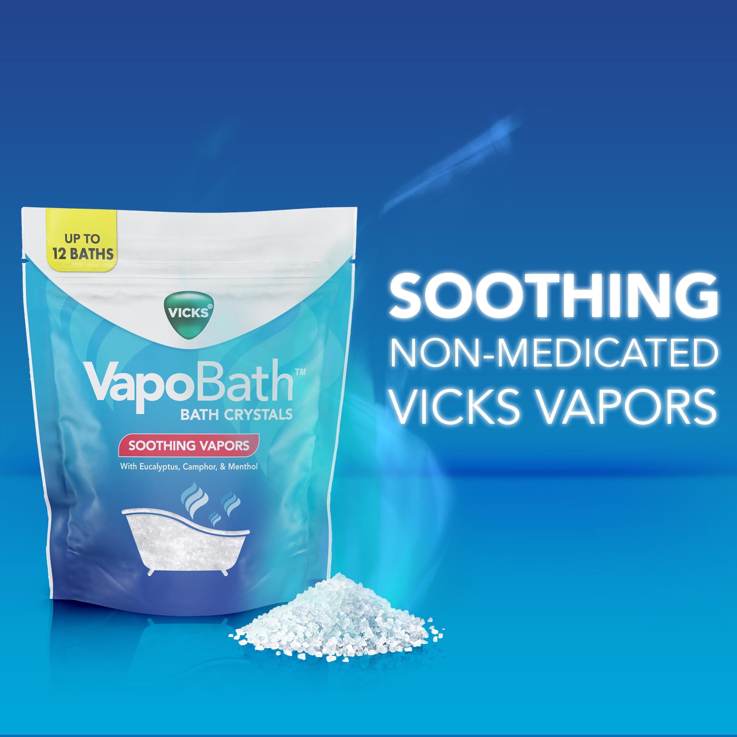Vicks VapoBath, Bath Salts, Bath Bomb, Non-Medicated Bath Crystals, Comforting Vicks Vapors, Vapor Bath, Aromatherapy with Eucalyptus and Menthol Scent, Contains Essential Oils, 36 OZ