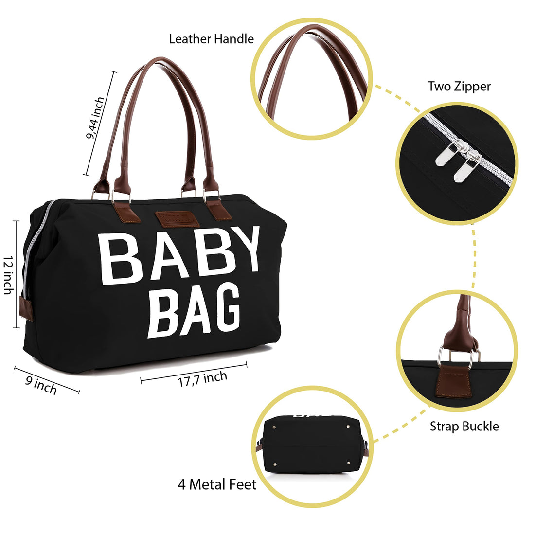 CHQEL Baby Diaper Bag, Mommy Bags for Hospital & Functional Large Baby Diaper Travel Bag for Baby Care (BLACK)