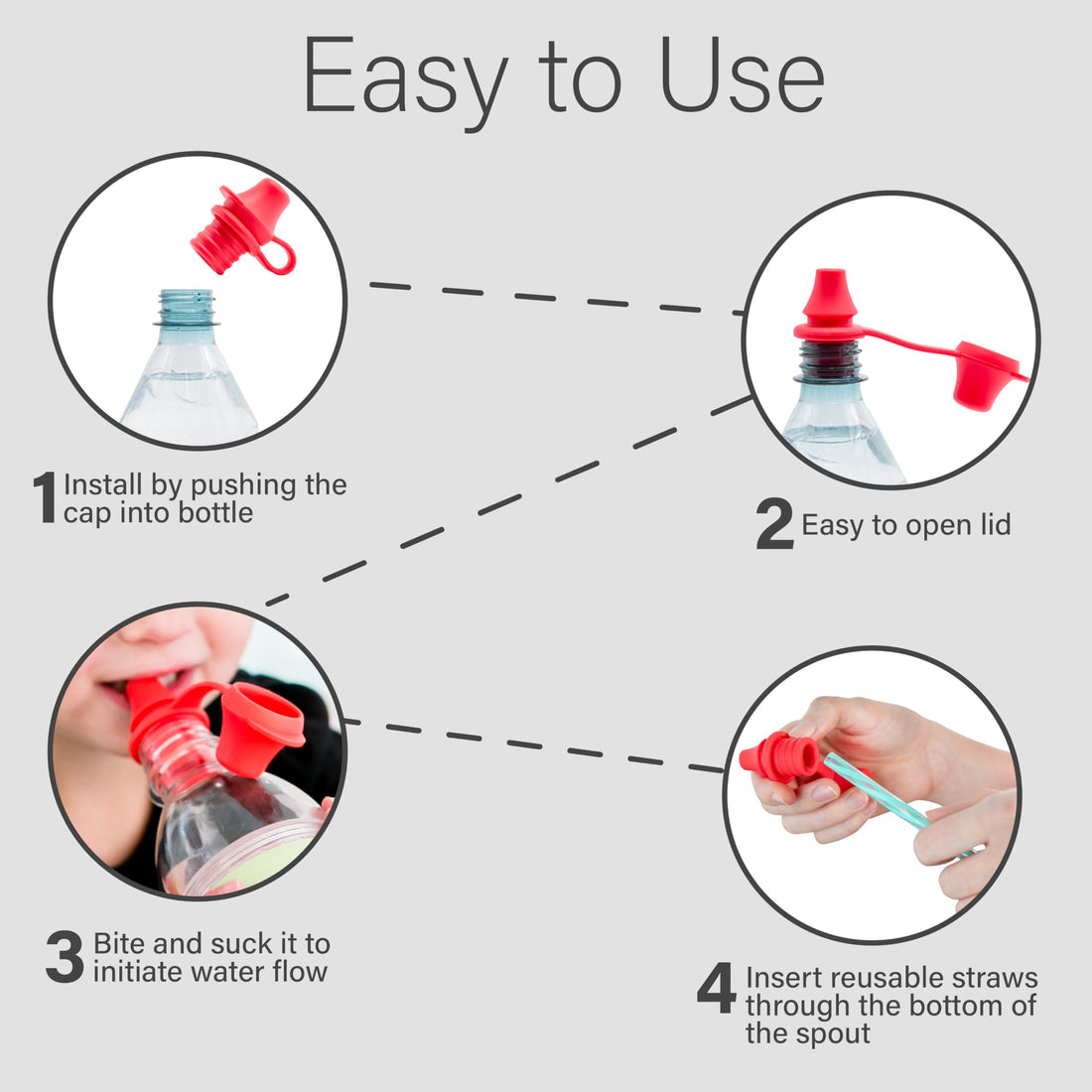 Kiddikap Original Water and Juice Bottle Topper, Soft Silicone Leak Proof Spout Conversion Cap to Make Spill Proof Drinks for Toddlers, Kids, or Adults, Travel Essential - 3 Pack (Blue, Green, Red)