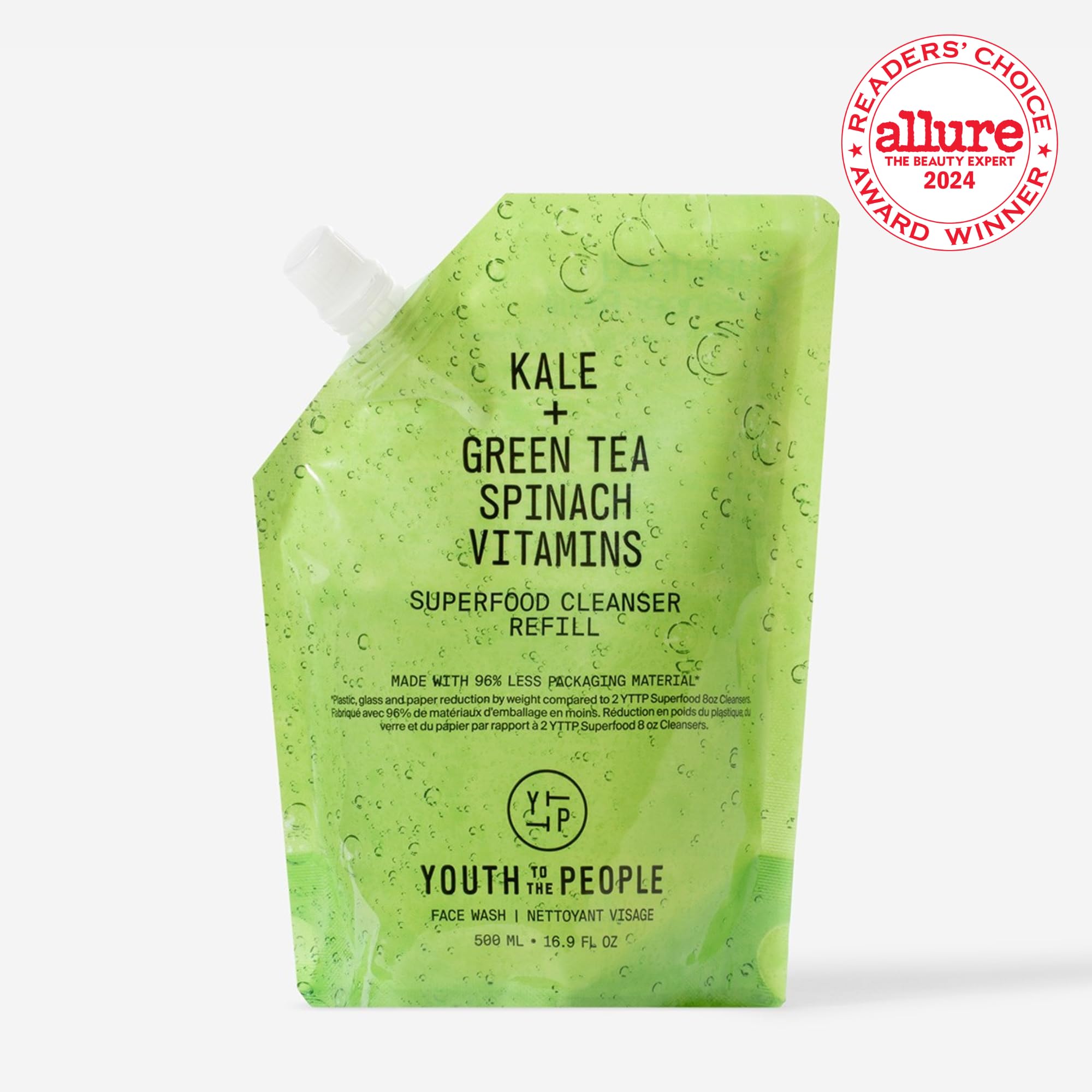 Youth To The People Superfood Facial Cleanser, Refill Size (16 fl oz), Kale and Green Tea Spinach Face Wash, Gentle Makeup Remover + Pore Minimizer for All Skin Types, Vegan, Refillable