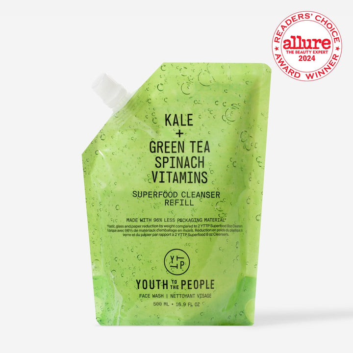 Youth To The People Superfood Facial Cleanser, Refill Size (16 fl oz), Kale and Green Tea Spinach Face Wash, Gentle Makeup Remover + Pore Minimizer for All Skin Types, Vegan, Refillable