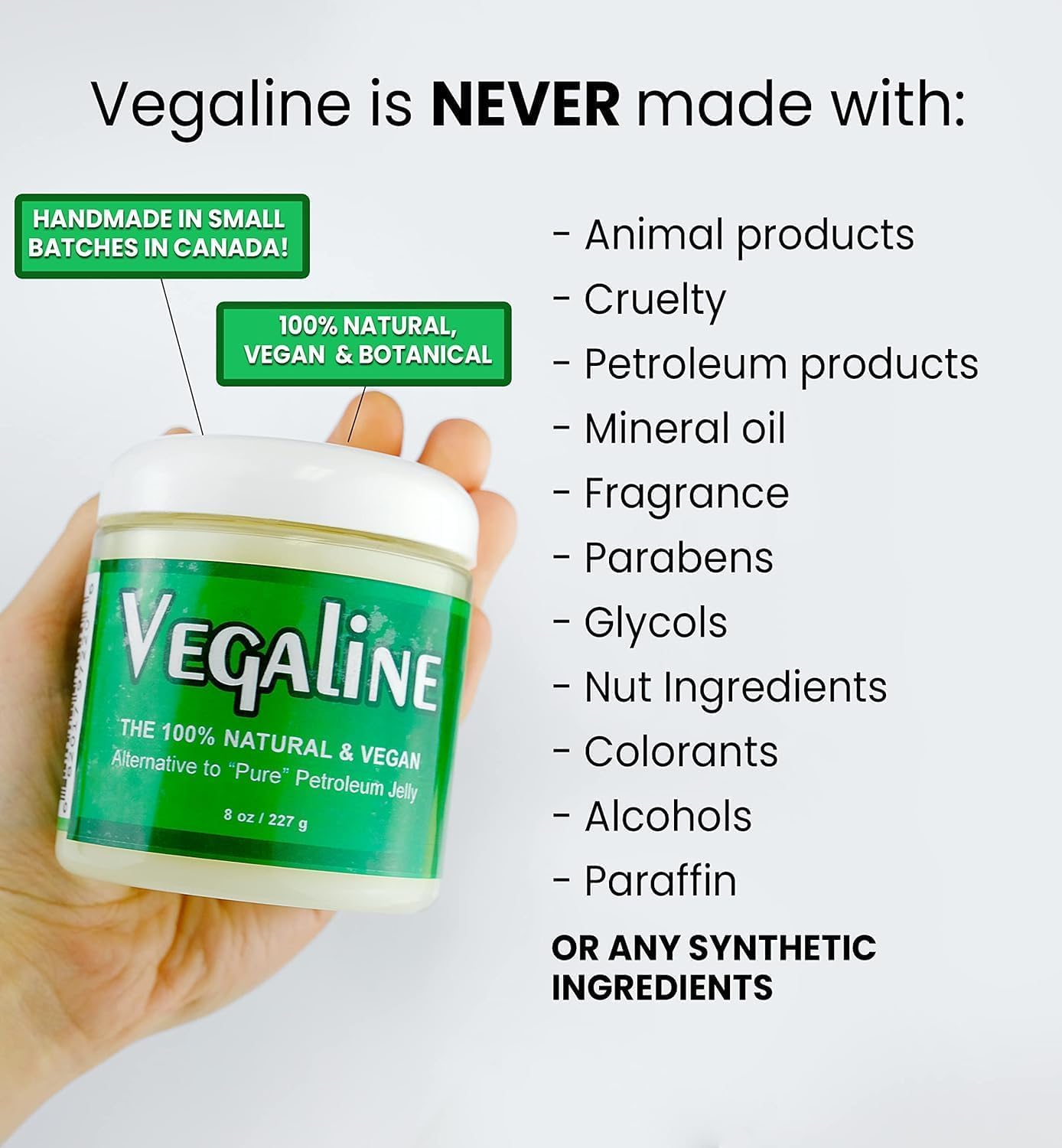 Vegaline - 100% Natural, Vegan & Hypoallergenic Alternative to Petroleum Jelly - Unpetroleum - Lips, Hands, Baby, Makeup Remover and More (8 Ounce)