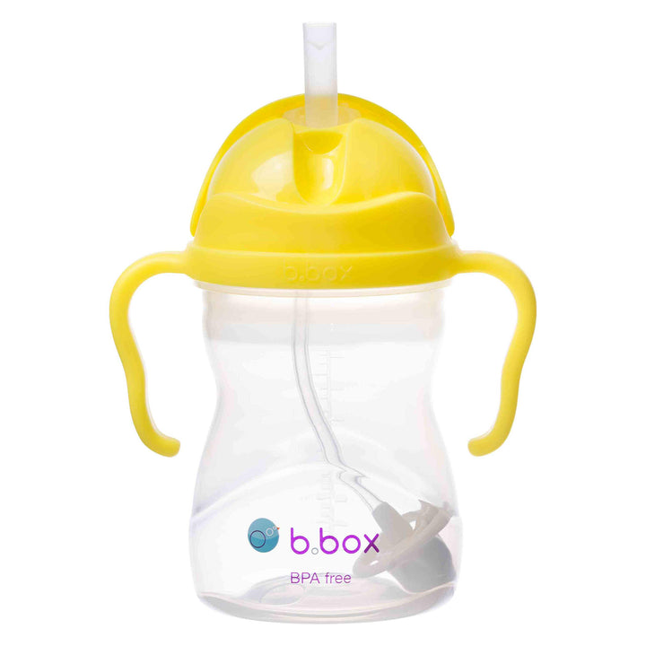 b.box Sippy Cup with Weighted Straw. Drink from any Angle, Leak Proof, Spill Proof, Easy Grip. BPA Free, Dishwasher Safe. For Babies 6m+ to Toddlers (Lemon, 8oz)