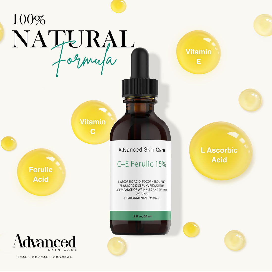 Vitamin C Face Serum with Vitamin E and Ferulic Acid | CE Ferulic 15% with Hyaluronic Acid (Compare to Skin Ceut.) | 2oz, Anti Aging and Wrinkle Serum for Face