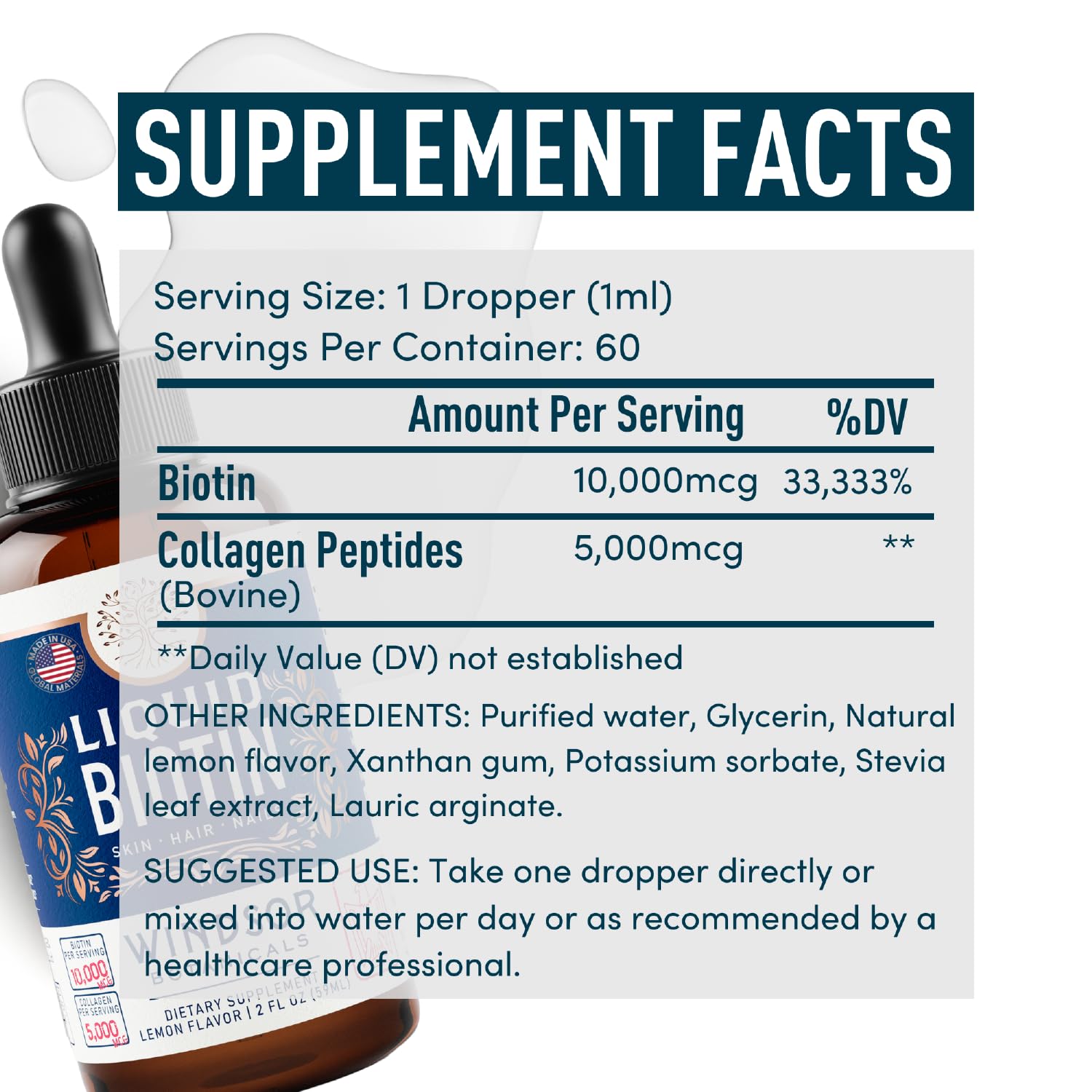 Liquid Biotin for Hair Growth Collagen - Biotin Liquid 10,000mcg Collagen 5,000mcg Extra Strength Liquid - Liquid Collagen and Biotin Drops for Hair Growth - Biotin and Collagen Drops for Women - 2oz