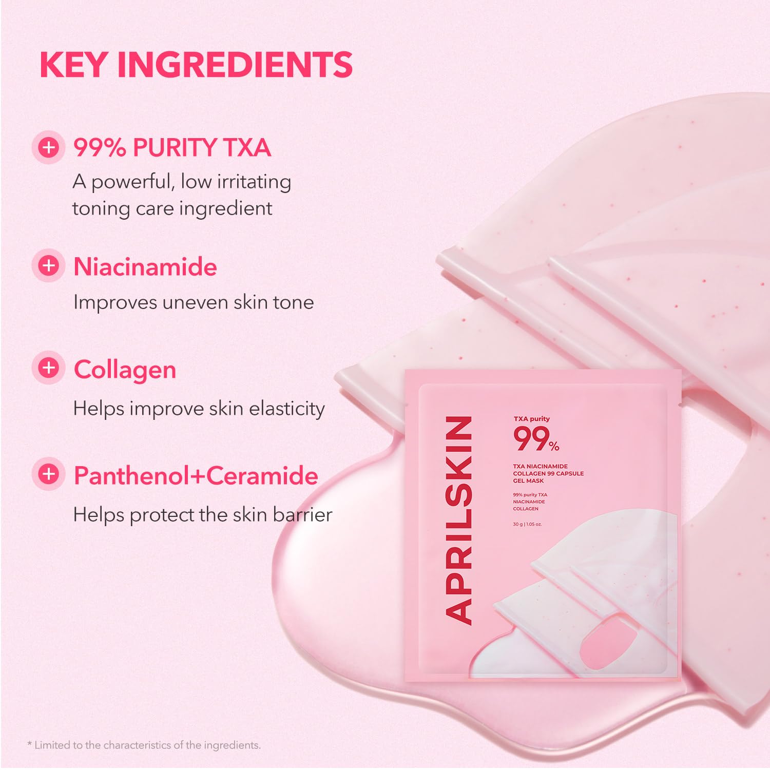 APRILSKIN TXA Pink Capsule Gel Mask | Overnight Face Mask for Glass Glow Skin I 99% High-Purity Tranexamic Acid 3 for uneven skin tone I Elasticity, Hydrating and Firming I Korean Skincare I 30g x 4ea