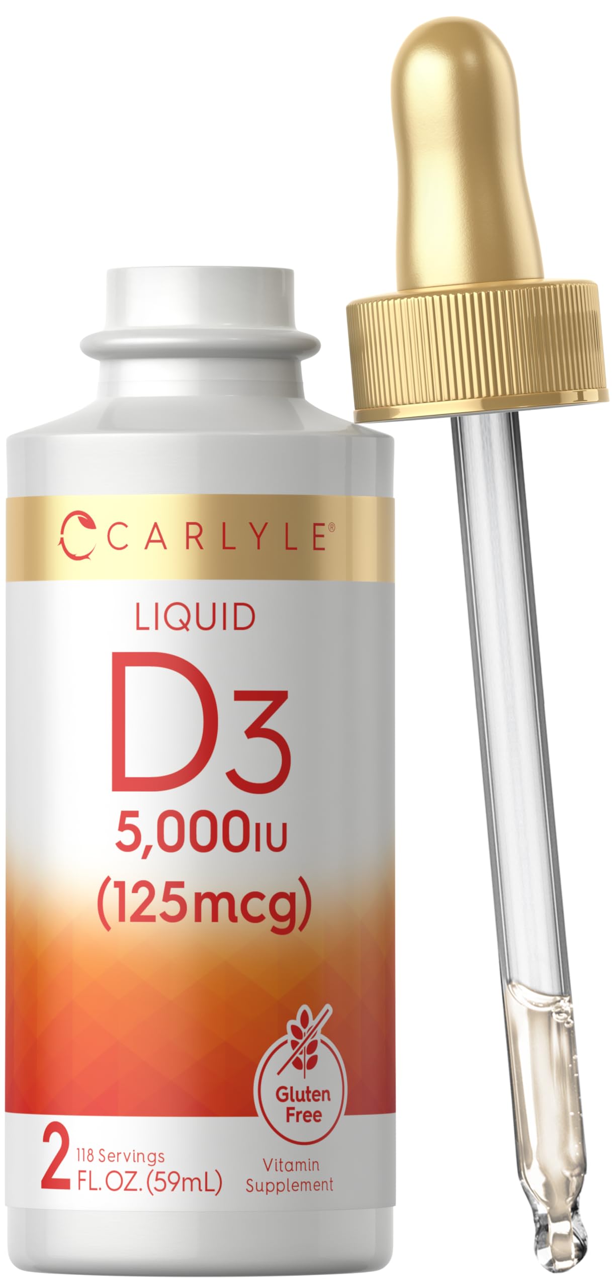 Carlyle Liquid Vitamin D3 | 5000 IU (125 mcg) | 2 Fl Oz | Vitamin D Drops for Adults | Vegetarian, Non-GMO, and Gluten Free Supplement