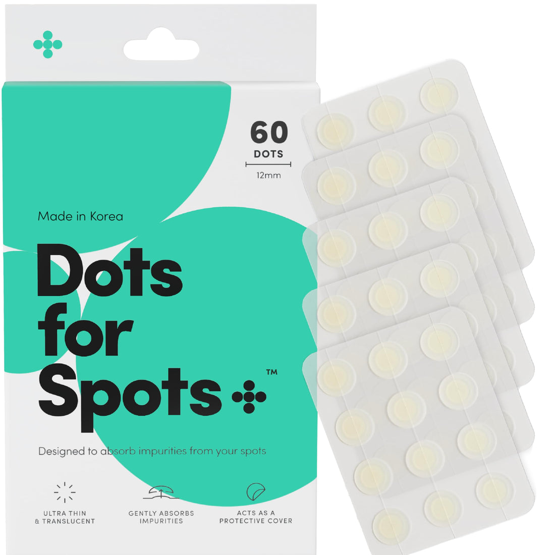 Dots for Spots Pimple Patches For Face - Fast Acting, Translucent Hydrocolloid Zit Patches that Unclog Pores - Korean Skincare - Vegan, Cruelty Free - (60 count)