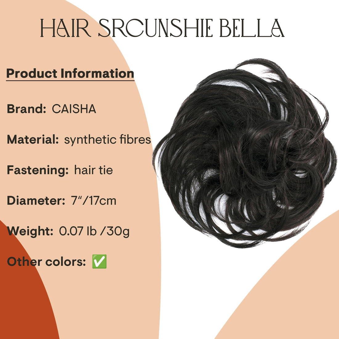 darkest brown mix 1H32A : Scrunchy Scrunchie Bun Up Do Hairpiece Hair Ribbon Ponytail Extensions Wavy Curly or Messy various/diverse colours (darkest brown #3)