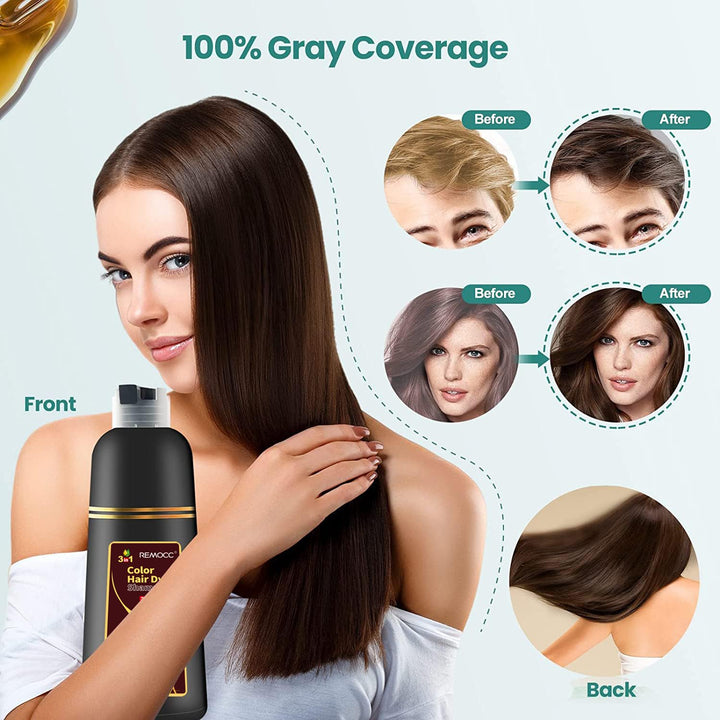 Hair Dye Shampoo 3 in 1 Hair Shampoo Instant Hair Dye Herbal Ingredients for Women & Me Hair Color Dye Shampoo Cover Gray White Hair in Minutes Dark Brown(500mL,17.6 Fl Oz)