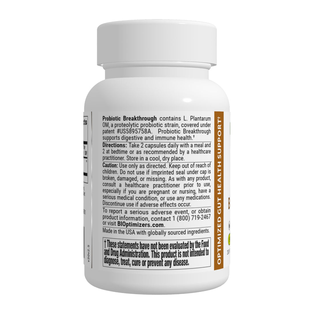 BiOptimizers Probiotic Breakthrough, Proteolytic Prebiotics & Probiotics Supplement – Lactobacillus Plantarum OM for Immune, Bloating & Gut Relief Support, 60 Vegan Capsules