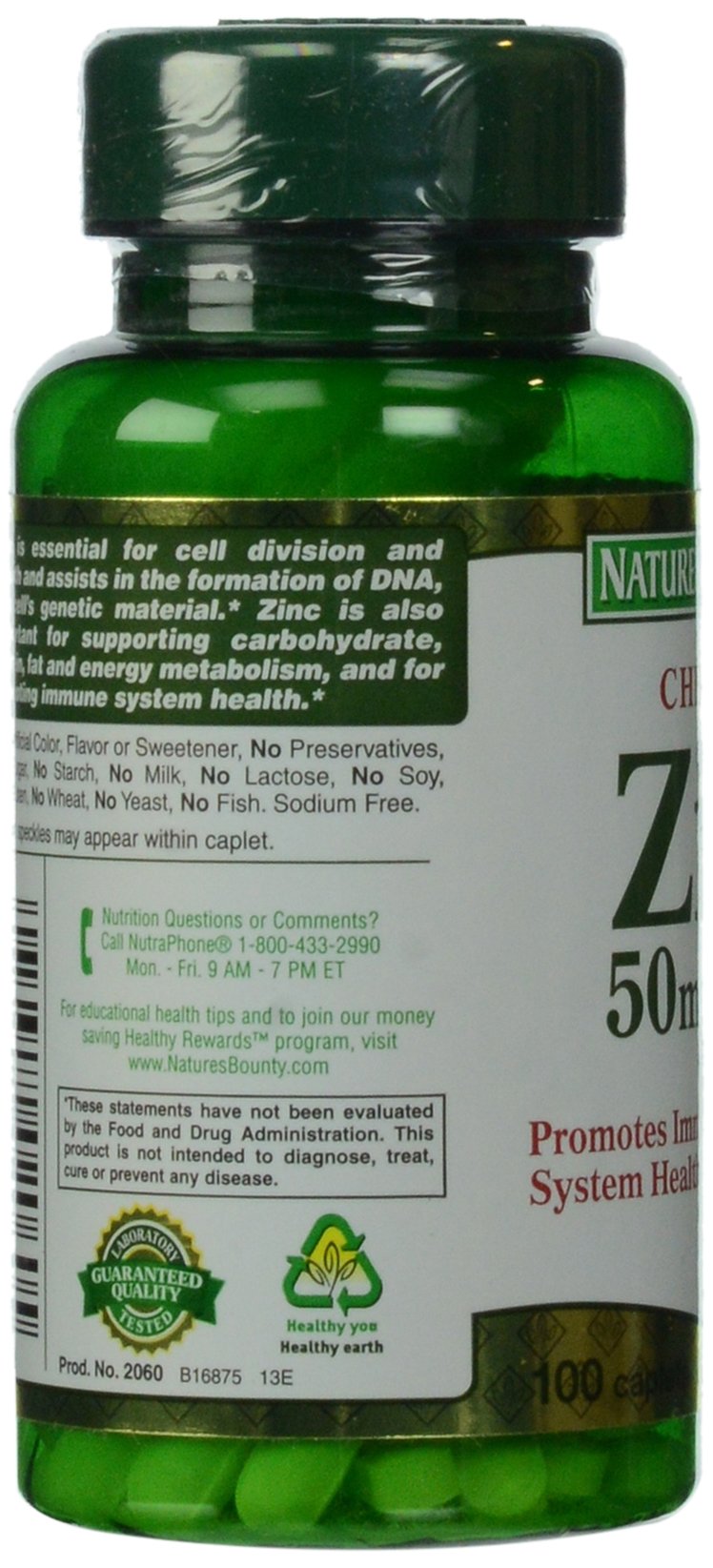 Nature's Bounty Zinc (Zinc Gluconate) 50 mg, 100 Caplets
