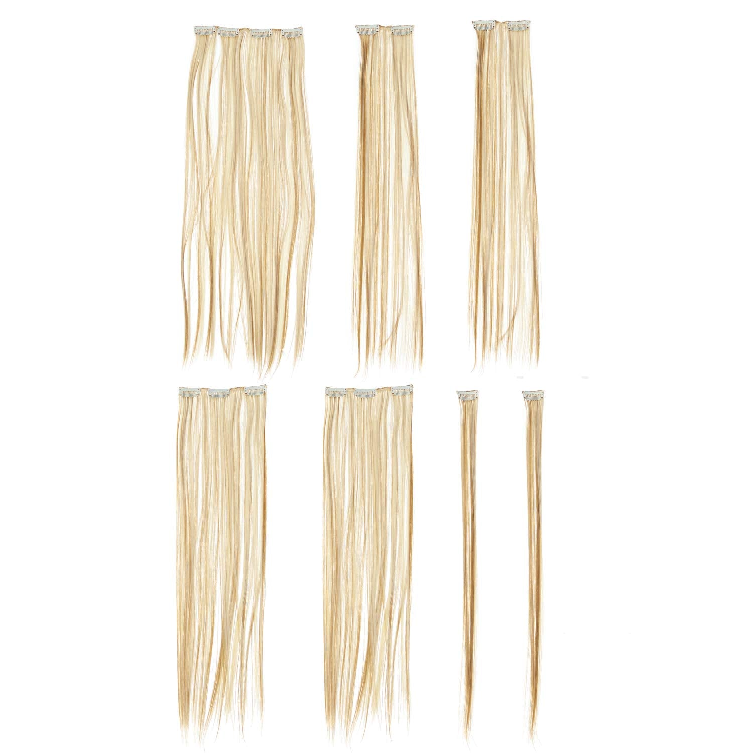 SWACC Women 22 Inches Straight Full Head 7 Separate Pieces Heat Resistance Synthetic Hair Clip in Hair Extensions (Strawberry Blonde/Bleach Blonde Highlights-27H613)