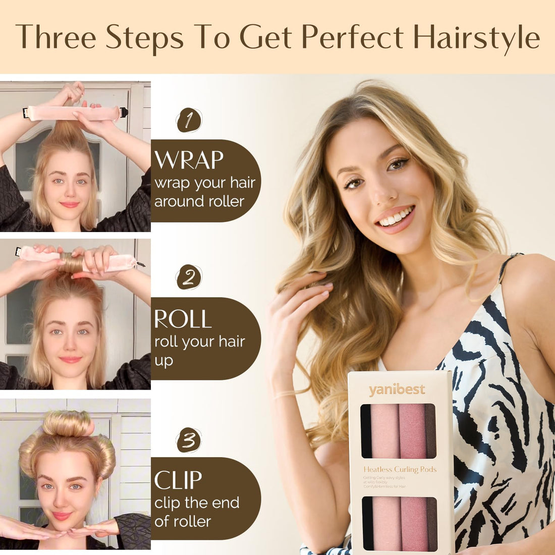 YANIBEST Heatless Hair Curler, No Heat Curling Rod Overnight, Heatless Hair Rollers to Sleep in, 4PCS Rods for Most Hair Types