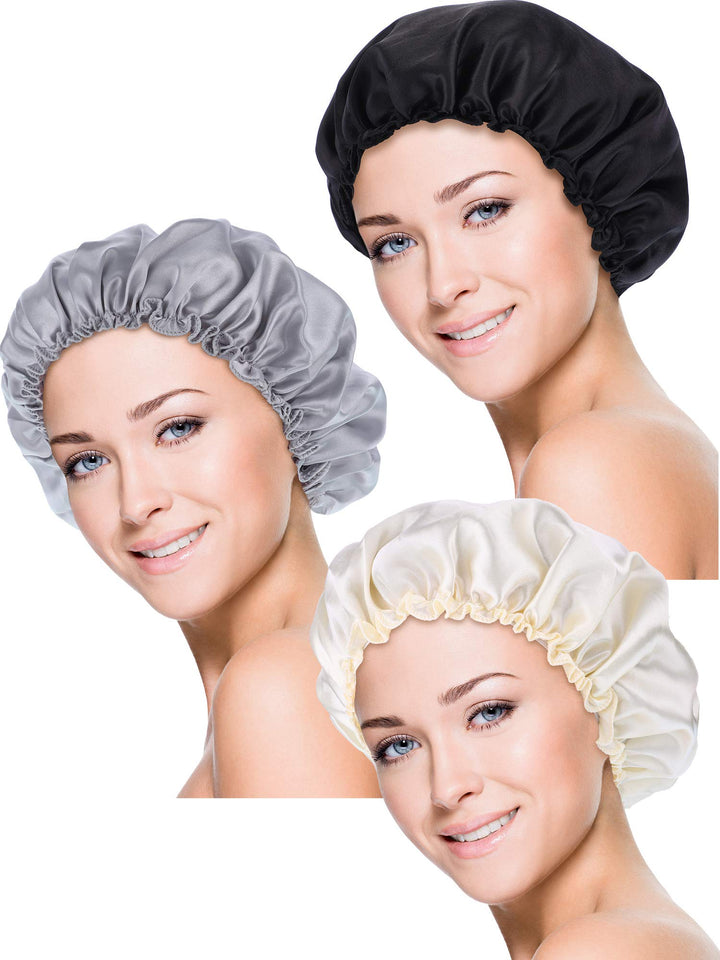 Blulu 3 Pieces Sleep Cap Satin Bonnet Night Head Cover Sleeping Soft Hair Turbans for Women and Girls (Style Set 1)