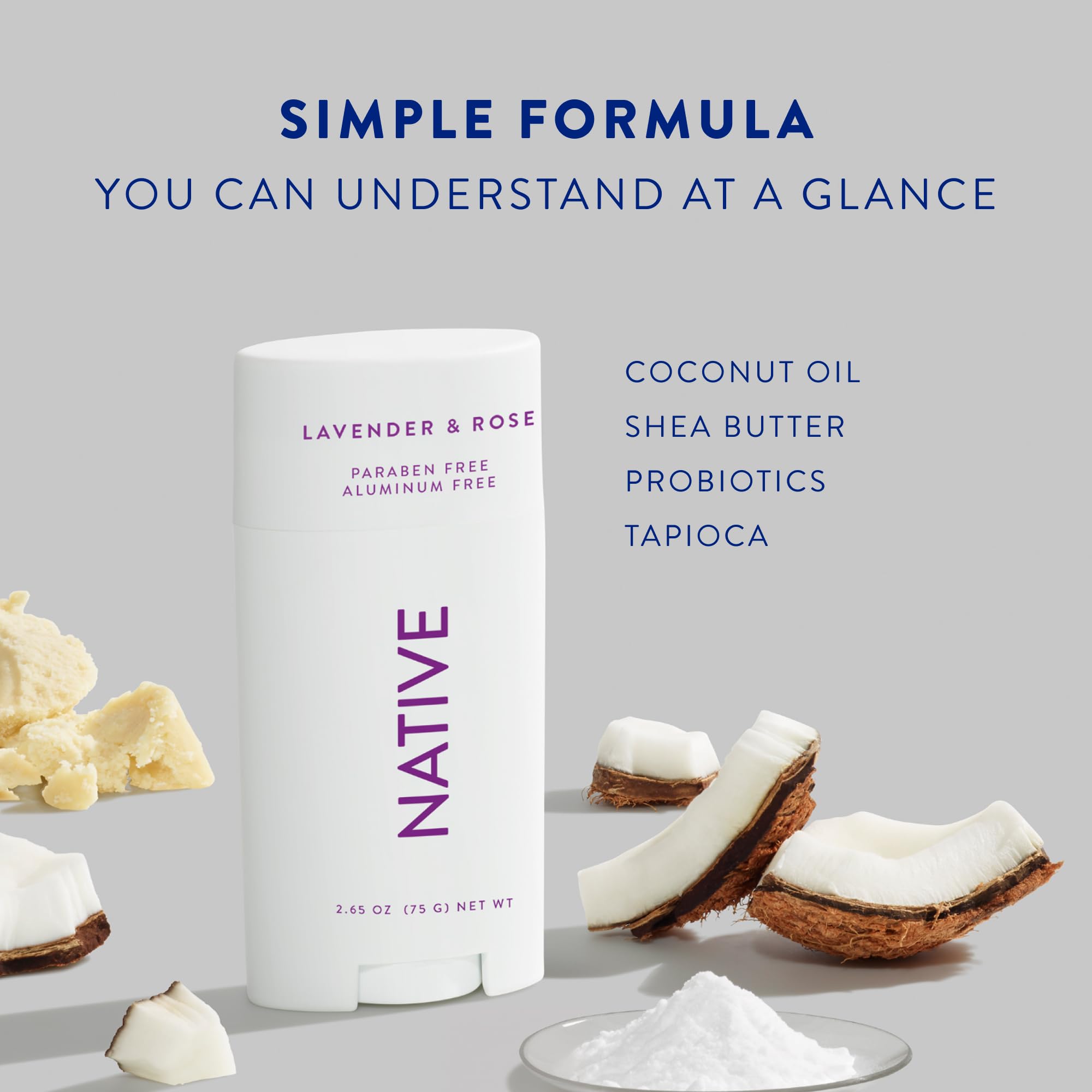 Native Deodorant - Natural Deodorant - Vegan, Gluten Free, Cruelty Free - Free of Aluminum, Parabens & Sulfates - Born in the USA - Lavender & Rose