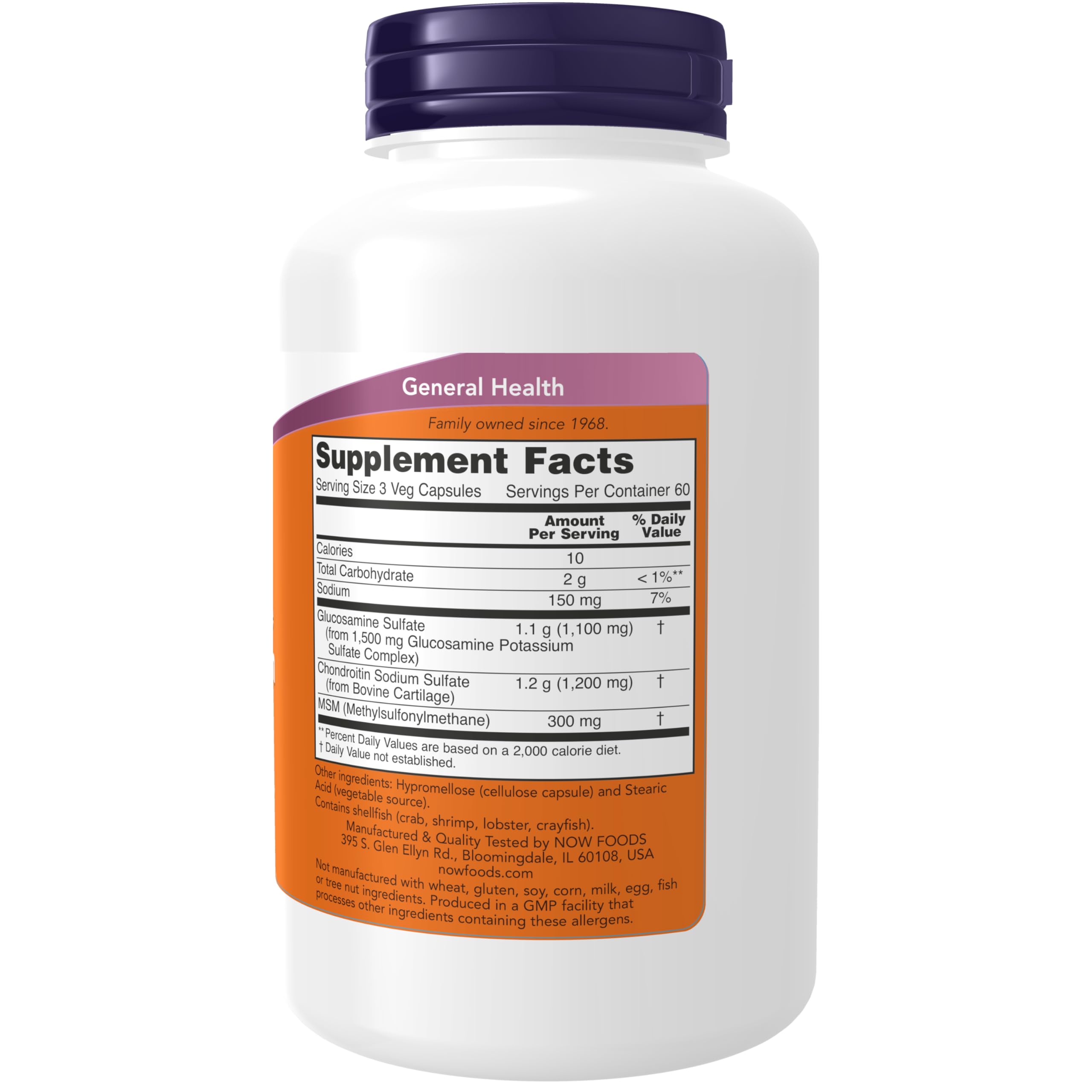 NOW Foods Supplements, Glucosamine & Chondroitin with MSM, Joint Health, Mobility and Comfort*, 180 Veg Capsules