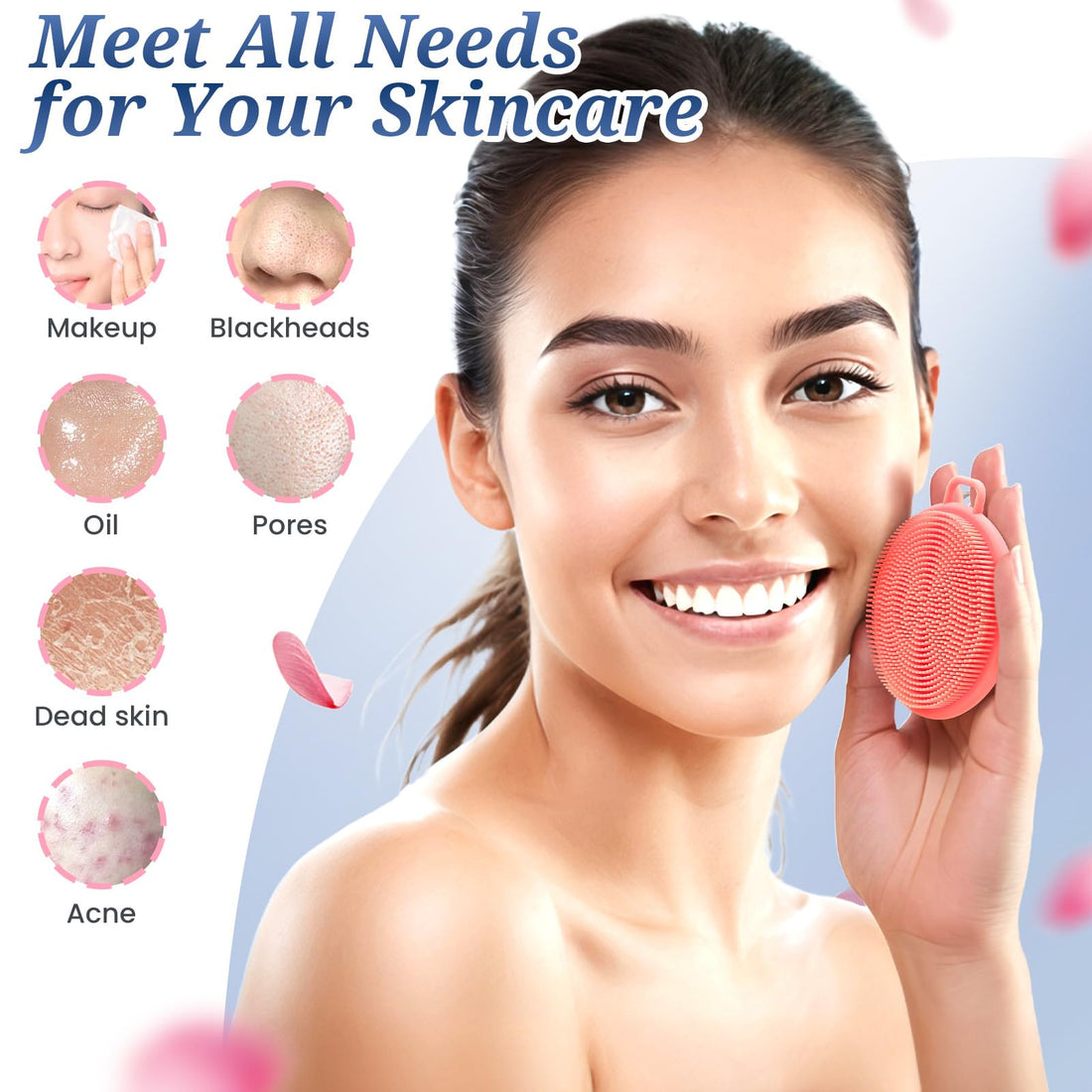 GEENOA Silicone Face Scrubber 2PCS, Manual Face Scrubber Exfoliator with Soft Bristles and Non-Slip Handle, Gentle Facial Scrubber Face Brush for Super Lathering & Deep Cleansing(Black+Pink)