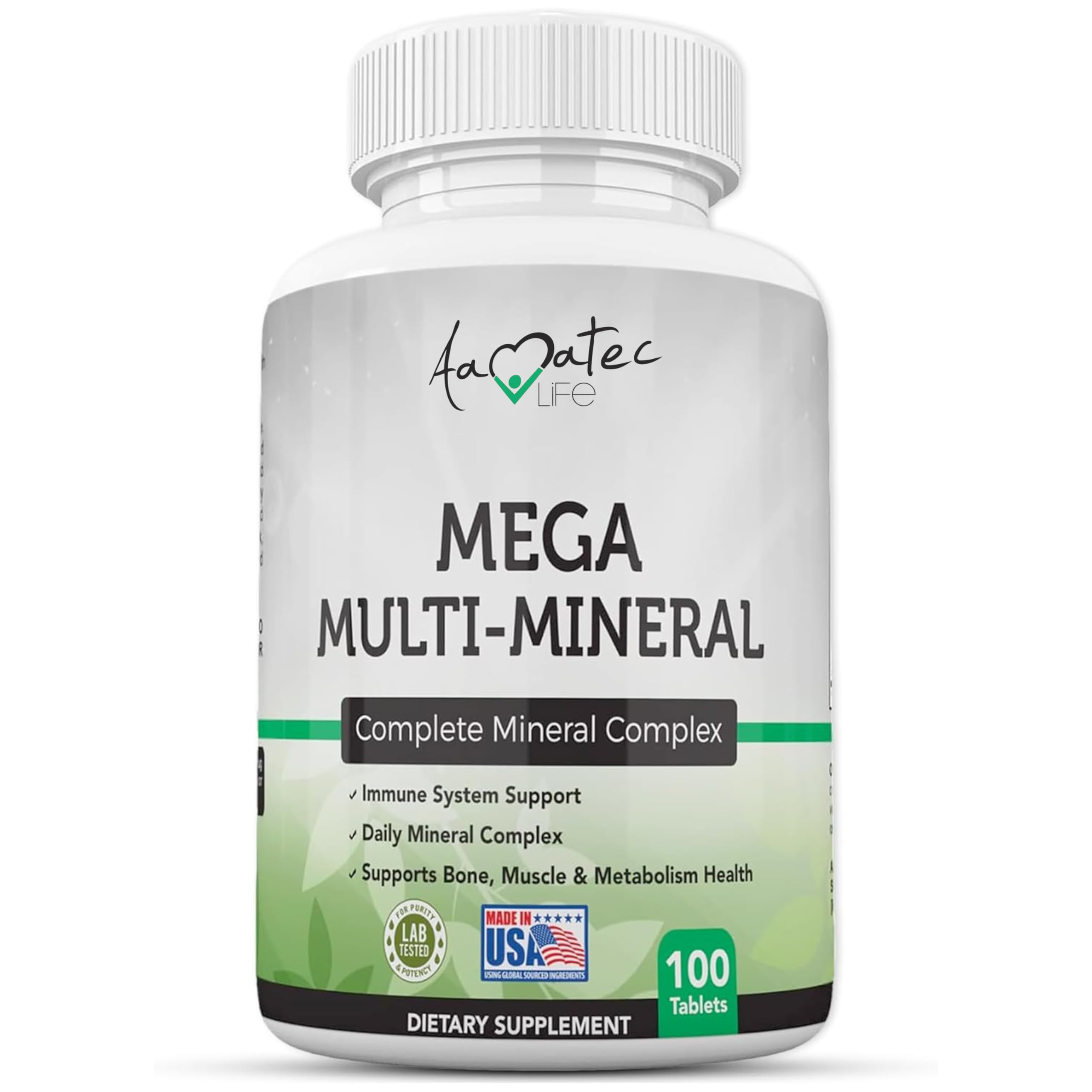 Aamatec Life Multi Minerals Supplement Complete Mineral Complex with Vitamin D3, Calcium, Magnesium, Zinc & Iodine Bone, Muscle, Metabolism & Immune Support Mega Multi-Mineral Supplement 100 Tablets