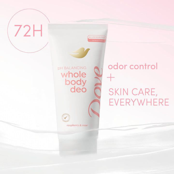 Dove Whole Body Deodorant Aluminum Free pH Balancing Cream Raspberry & Rose for 72h Odor Control 2.5 Oz