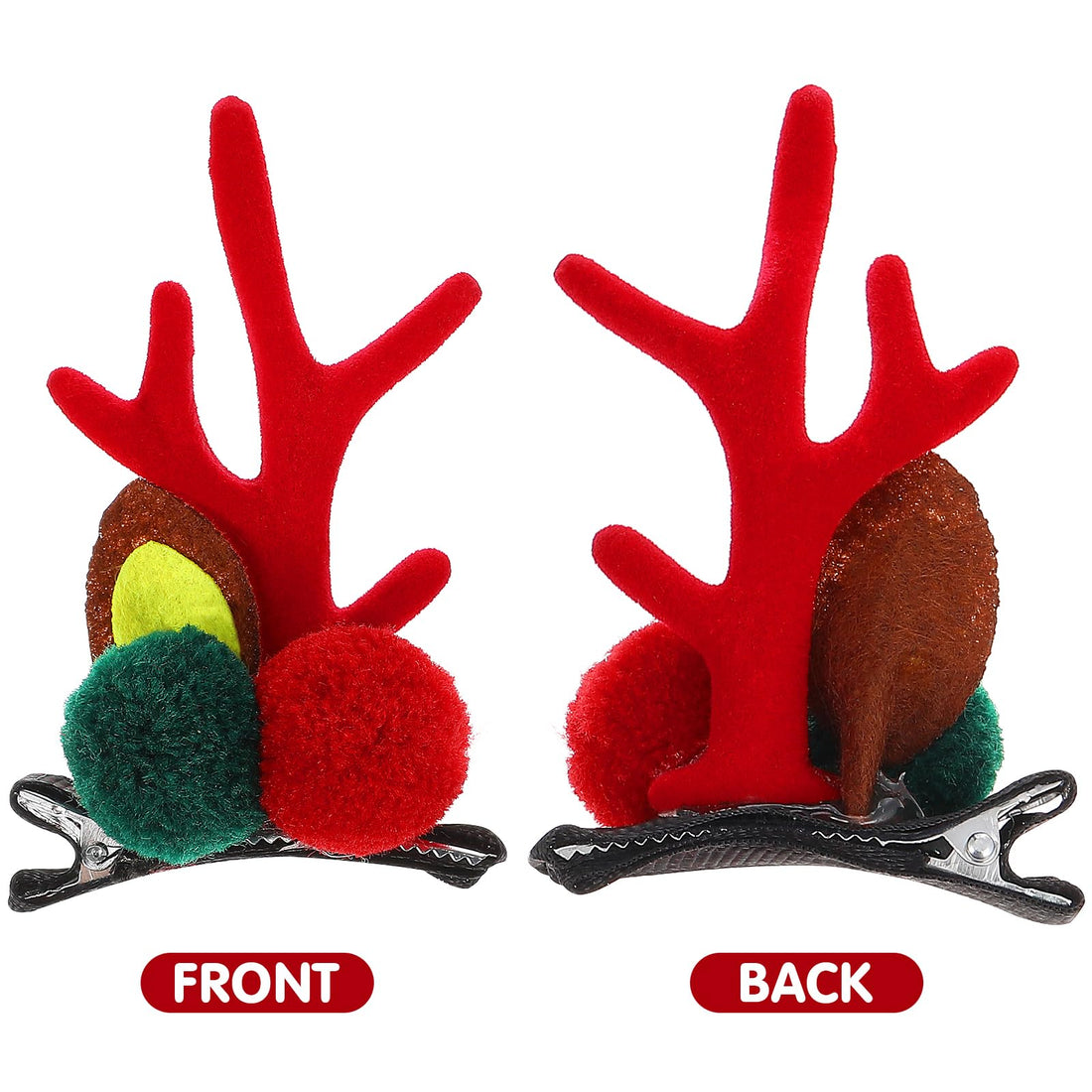 LEORX Antler Hair Clip 4 Pairs Cute Reindeer Hair Barrettes Alligator Deer Horn and Ears Hair Pins for Christmas Party (Red)