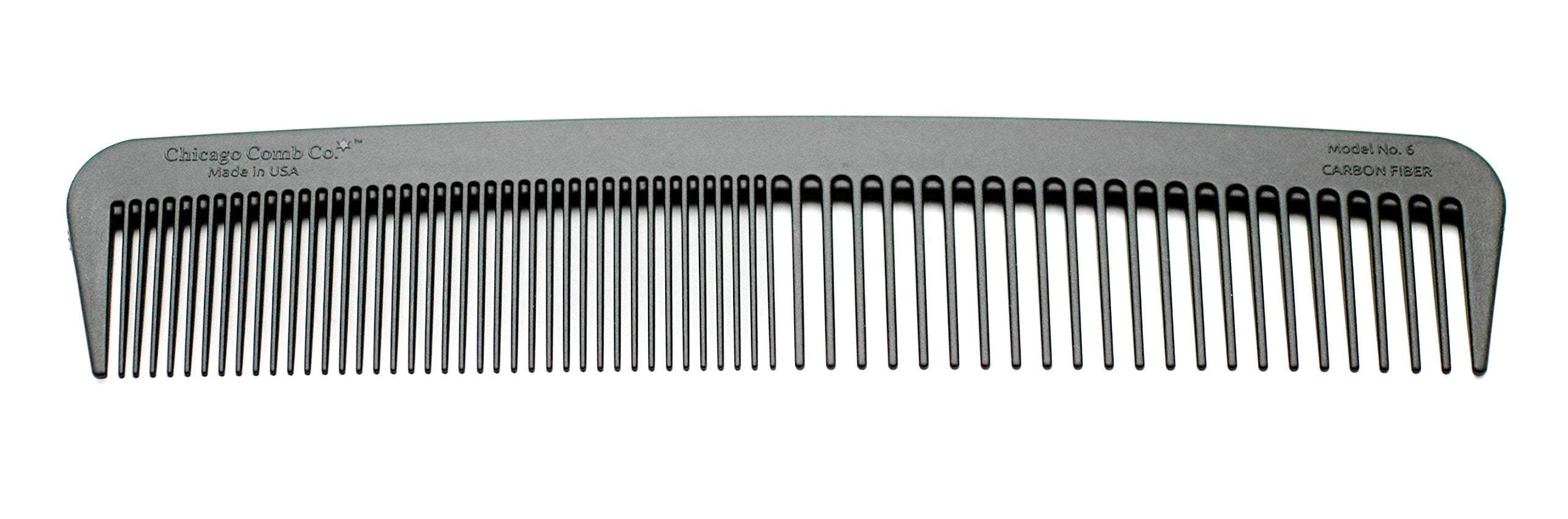 Chicago Comb Model 6 Carbon Fiber, Made in USA, fine & wide tines, ultra smooth, strong & light, anti-static, heat-resistant, 7 (17.8 cm) long, ultimate styling comb, men & women, professional grade