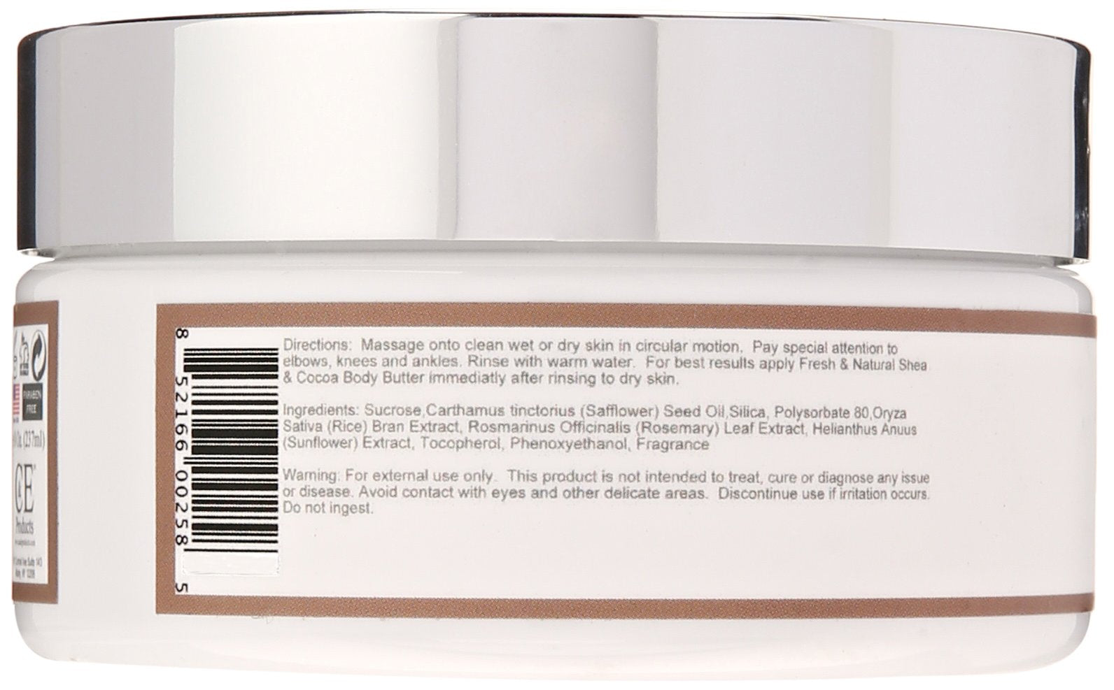 Fresh & Natural Skin Care Sugar Scrub, Coconut Vanilla, 8 Ounce