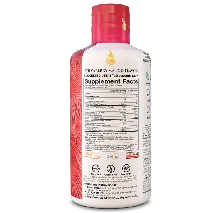 Tropical Oasis Liquid Collagen for Women & Men– 5000mg VERISOL Hydrolyzed Collagen Peptides + Biotin | Supports Skin Elasticity, Hair Growth, Strong Nails | Clinically Studied Ingredients| 32 Serv