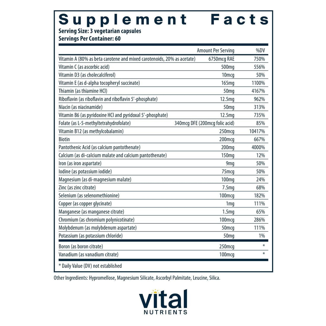 Vital Nutrients Multi-Nutrients with Iron and Iodine | Vegetarian Multivitamin and Mineral Supplement with Iron | Gluten, Dairy, Soy Free | Non-GMO | 180 Capsules
