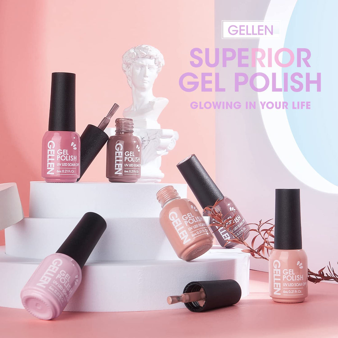Gellen Gel Nail Polish Set - 6 Colors Pretty in Pastel Series - Soft Pastel Nail Art Colors Long Lasting Home Gel Manicure Kit