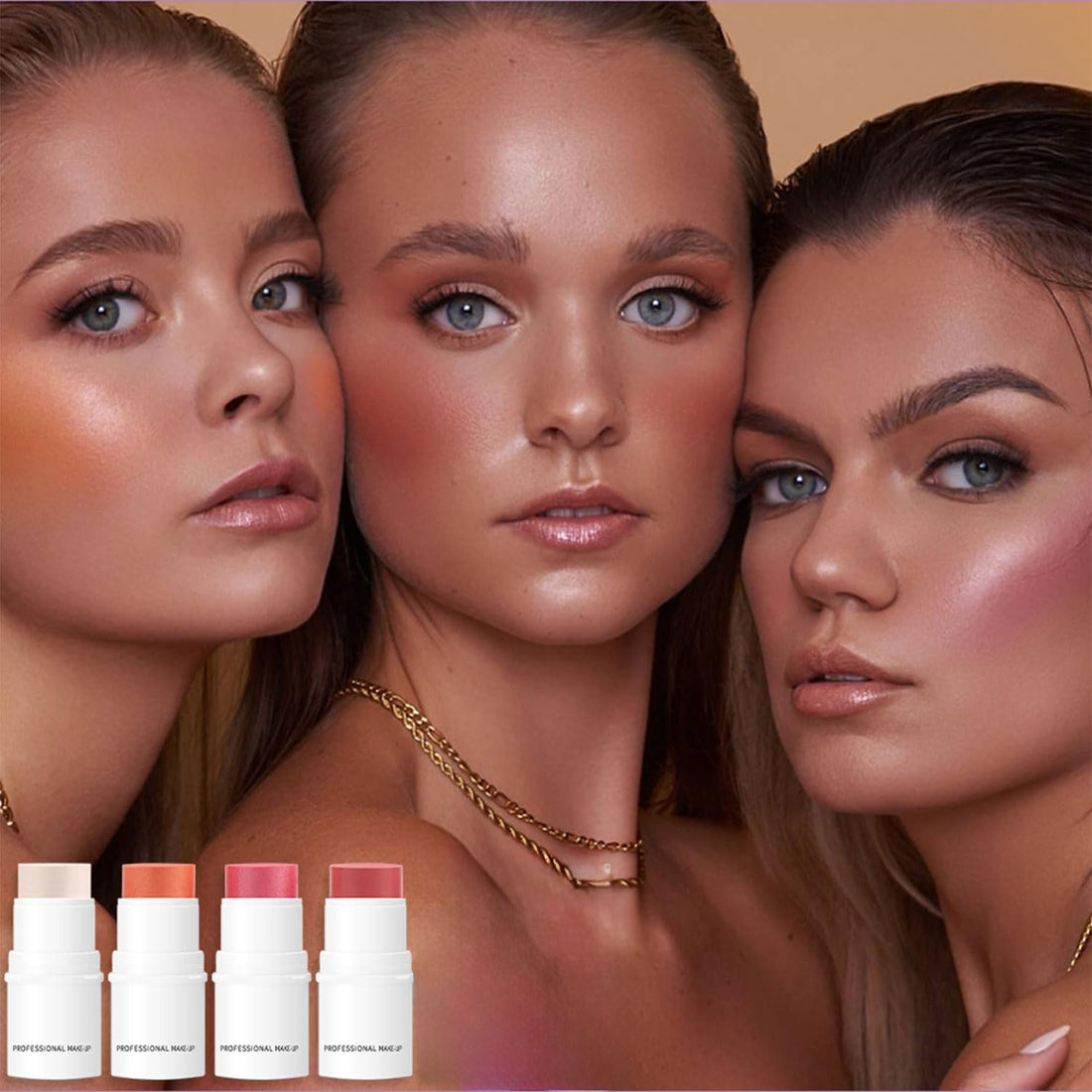 Blush Multi Stick, Lightweight & Blendable, Non-greasy & Waterproof, For Eyes, Lips & Cheeks, Highlight Contouring blush, Perfectly Blended, Contour Stick (SET 3, 2 in 1)