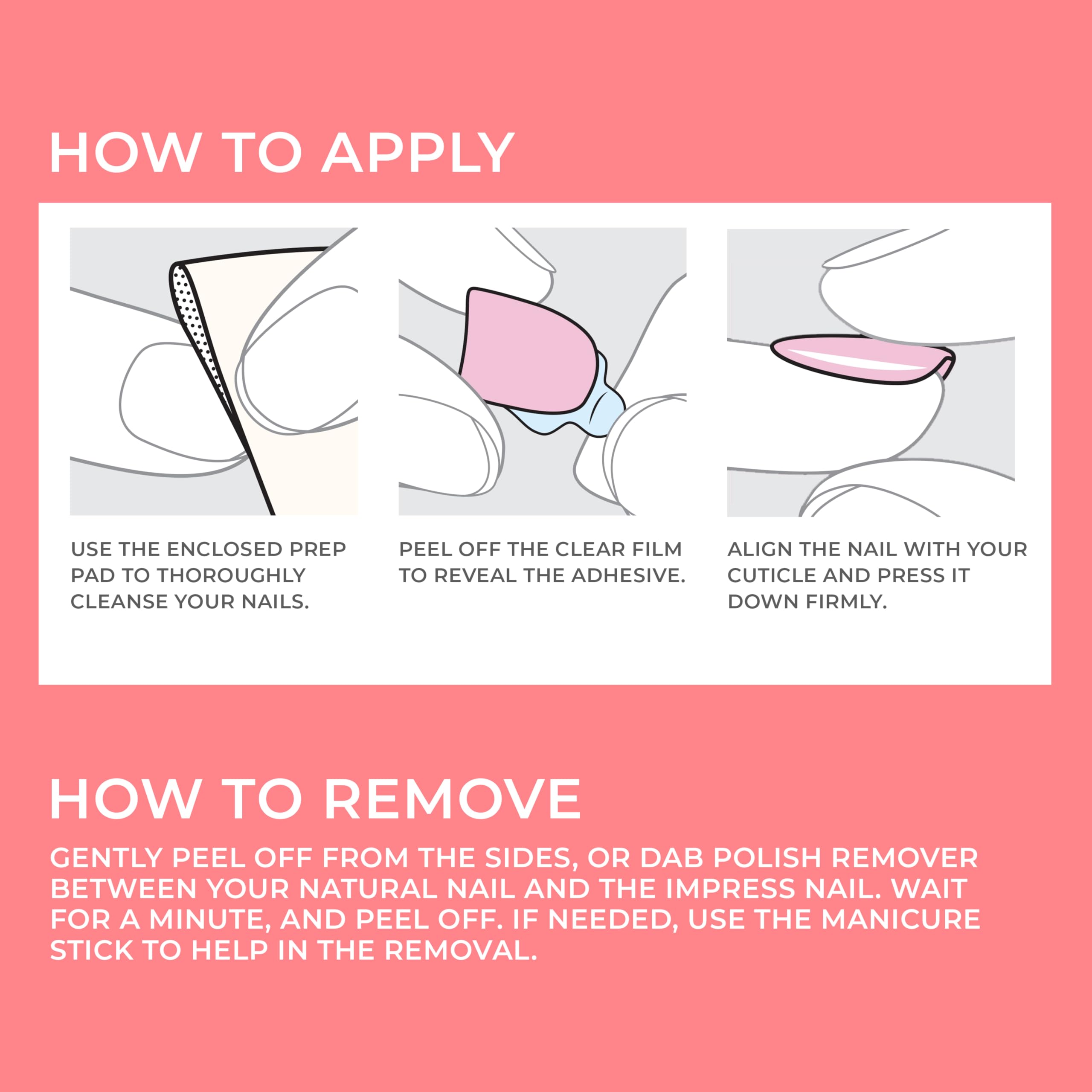 KISS imPRESS No Glue Mani Press On Nails, Color, 'Pretty Pink', Pink, Short Size, Squoval Shape, Includes 30 Nails, Prep Pad, Instructions Sheet, 1 Manicure Stick, 1 Mini File