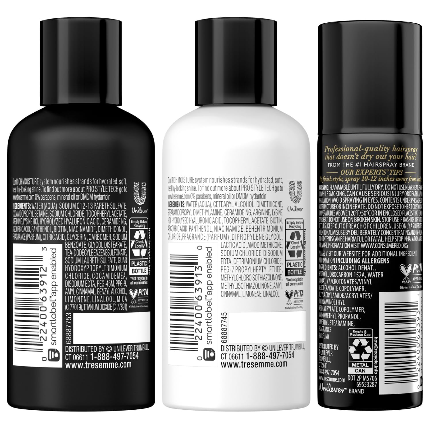 TRESemme Hair Care Travel Set – Rich Moisture Shampoo & Conditioner + Extra Hold Hairspray (3 Piece Set)