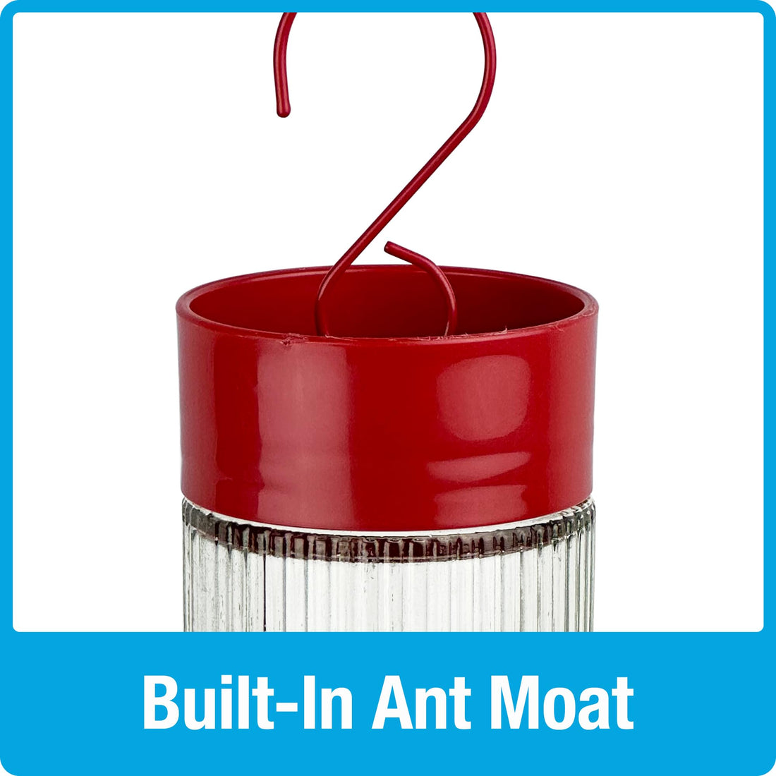 Nature's Way Hanging Glass Hummingbird Feeder for Outdoor Décor, 28 Ounce Capacity Nectar Feeder, Ant Moat, 7 Easy to Clean Flexible Ports, Red