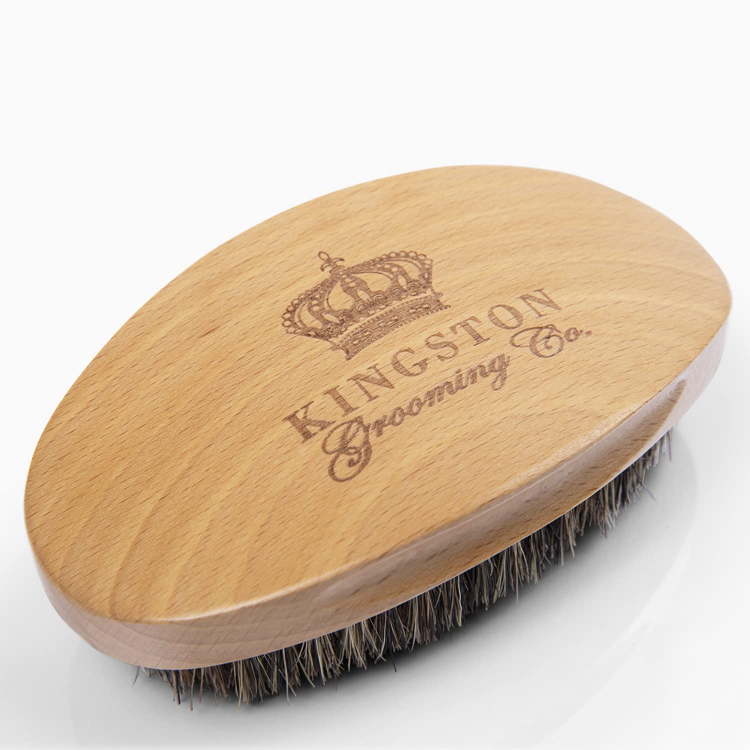 Kingston Grooming- Professional Quality, 100% Natural Wooden Dual Boar Hair Bristle Beard and Hair Brush for Men. Solid Beechwood and Engraved Contour Design with Travel Case.