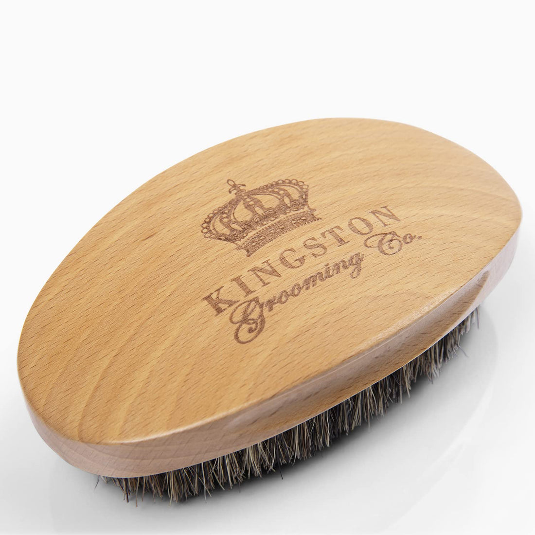 Kingston Grooming- Professional Quality, 100% Natural Wooden Dual Boar Hair Bristle Beard and Hair Brush for Men. Solid Beechwood and Engraved Contour Design with Travel Case.