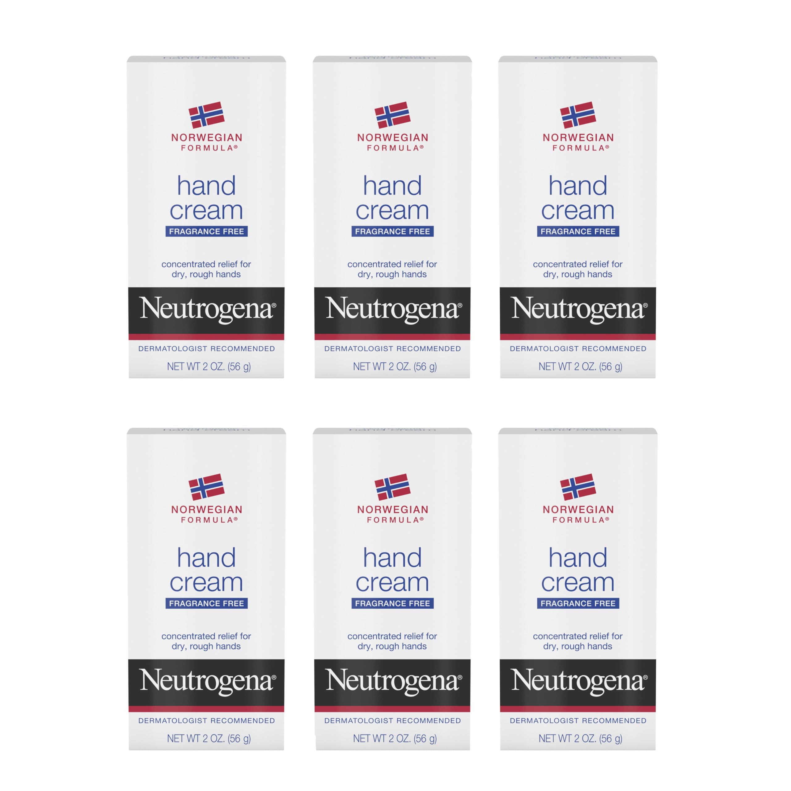Neutrogena Norwegian Formula Moisturizing Hand Cream Formulated with Glycerin for Dry, Rough Hands, Fragrance-Free Intensive Hand Lotion, 2 oz, 6 Pack