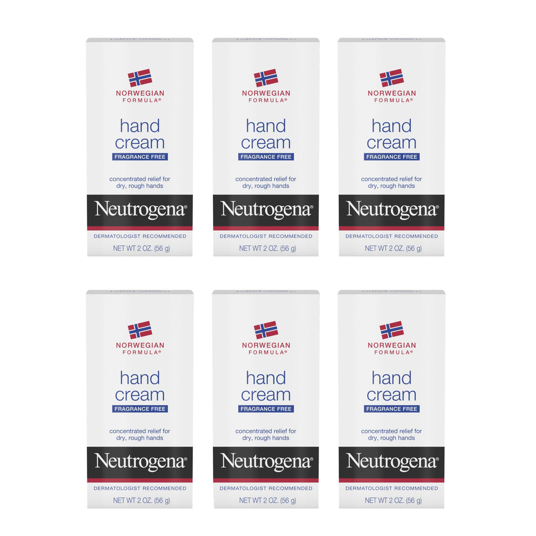 Neutrogena Norwegian Formula Moisturizing Hand Cream Formulated with Glycerin for Dry, Rough Hands, Fragrance-Free Intensive Hand Lotion, 2 oz, 6 Pack
