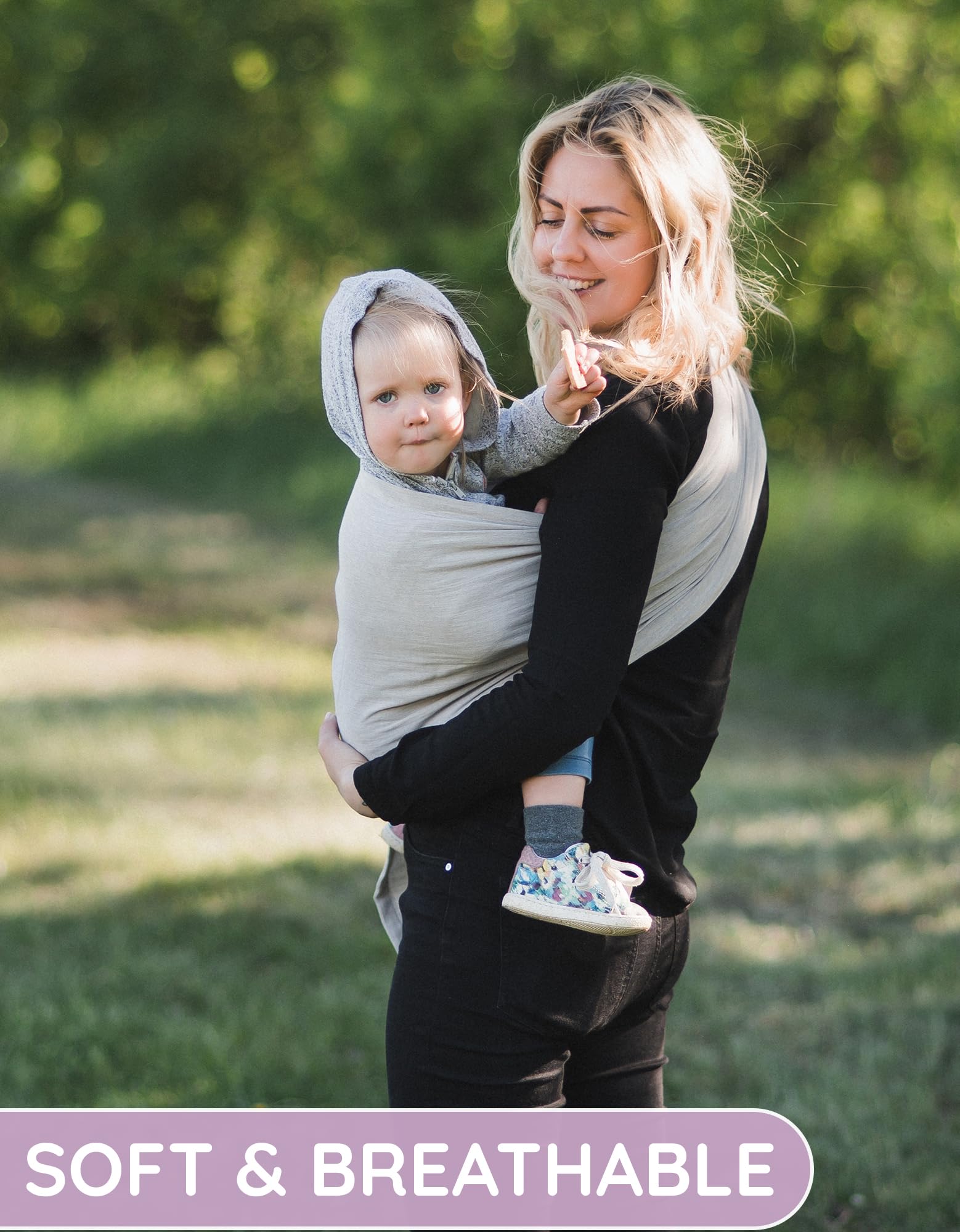 Ring Sling Baby Carrier 100% Cotton Muslin Front and Chest Newborn to Toddler Carrier and Baby Sling (Beige)