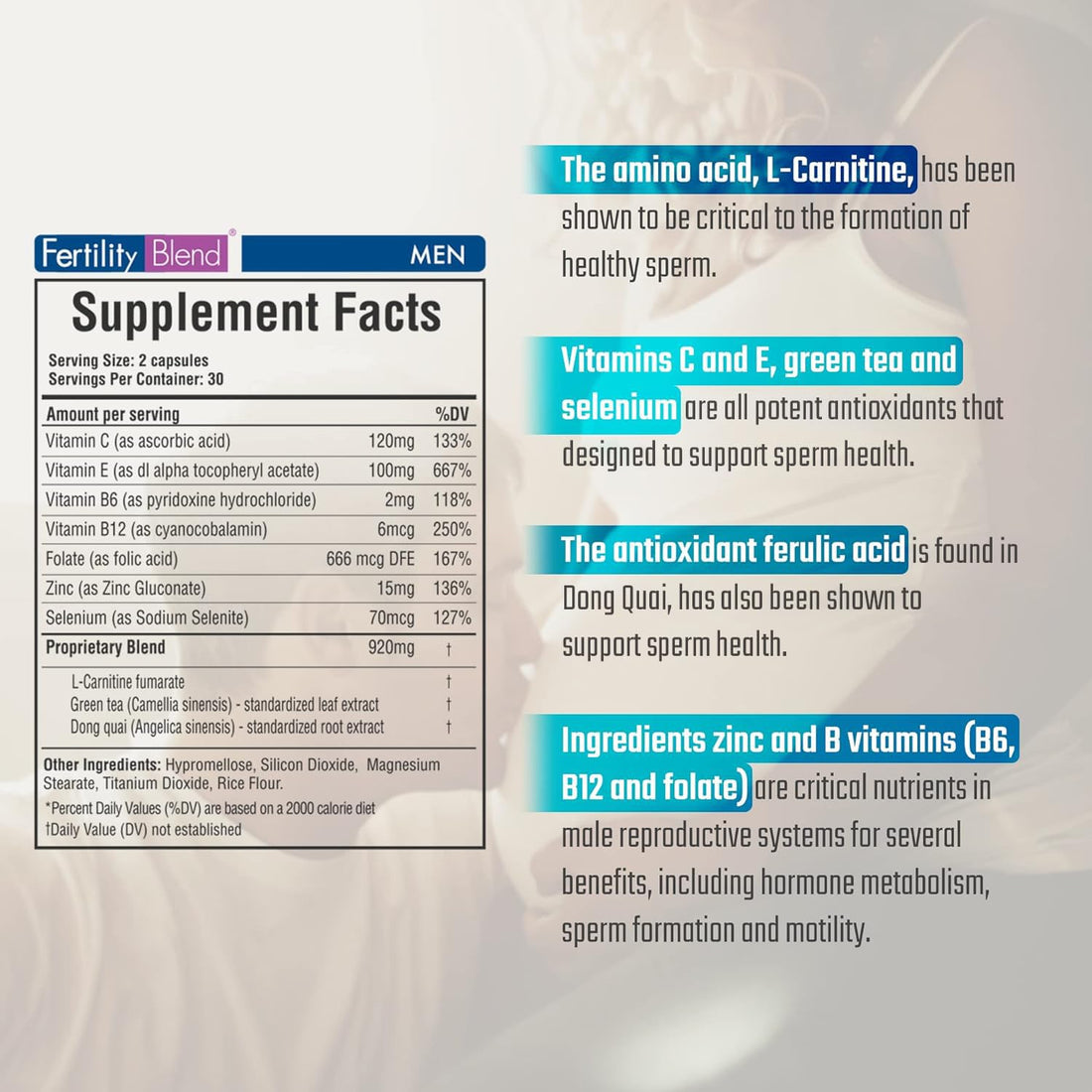 Fertility Blend Daily Wellness for Men - Male Fertility Supplements, Vitamin Blend Pills - Male Count Pre-Conception for Him - Fertility Supplements for Men - 60 Capsules, 1 Pack