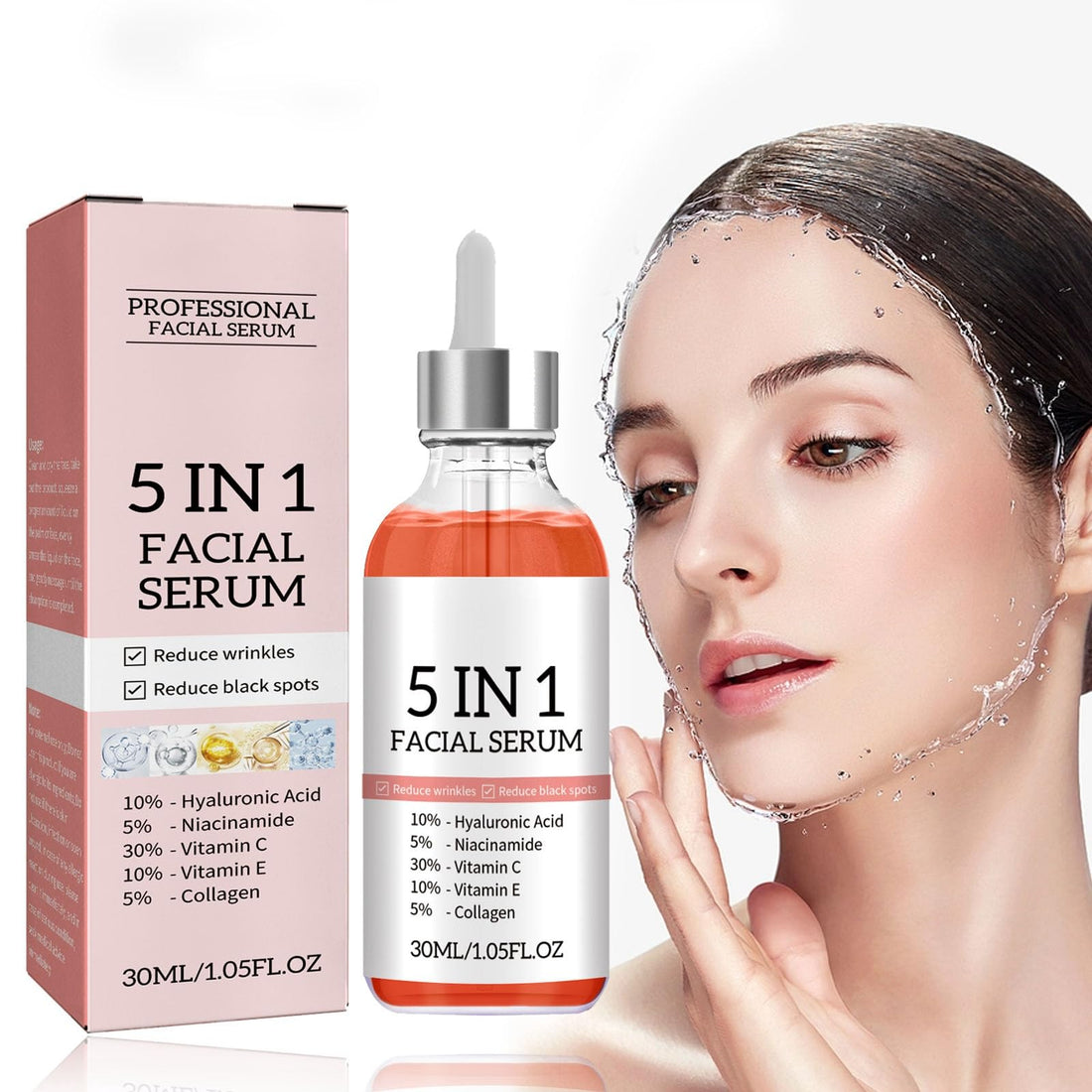 Vitamin C Face Serum, 5 In 1 Anti Aging Serum With Vitamin C, Vitamin E, Hyaluronic Acid, Collagen and Nicotinamide, Vitamin C Serum For Facial Moisturizing, Firming Skin And Even Skin Tone 30ml