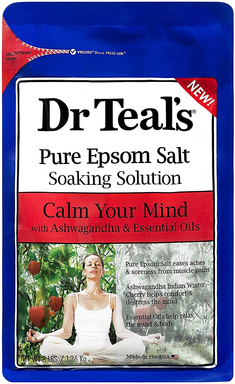 Dr Teal's Epsom Salts Calm Your Mind (Ashwagandha) 3Lb 1.36Kg