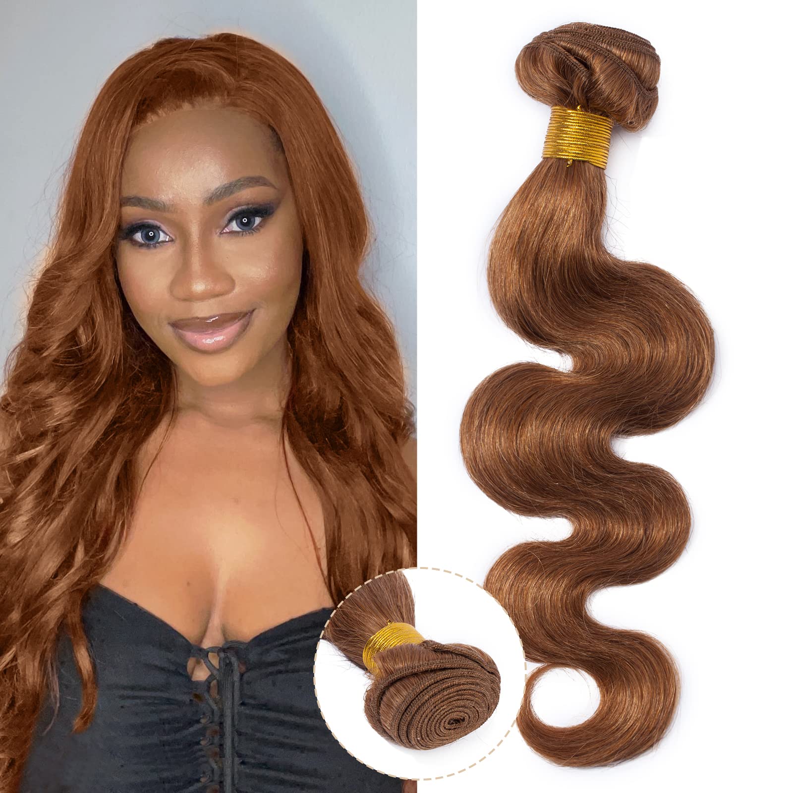 Body Wave Hair One Bundle 100% Human Hair Wavy Sew in Weft Extensions 20 Inch 100g/bundle Peruvian Virgin Hair Weave #30 Auburn